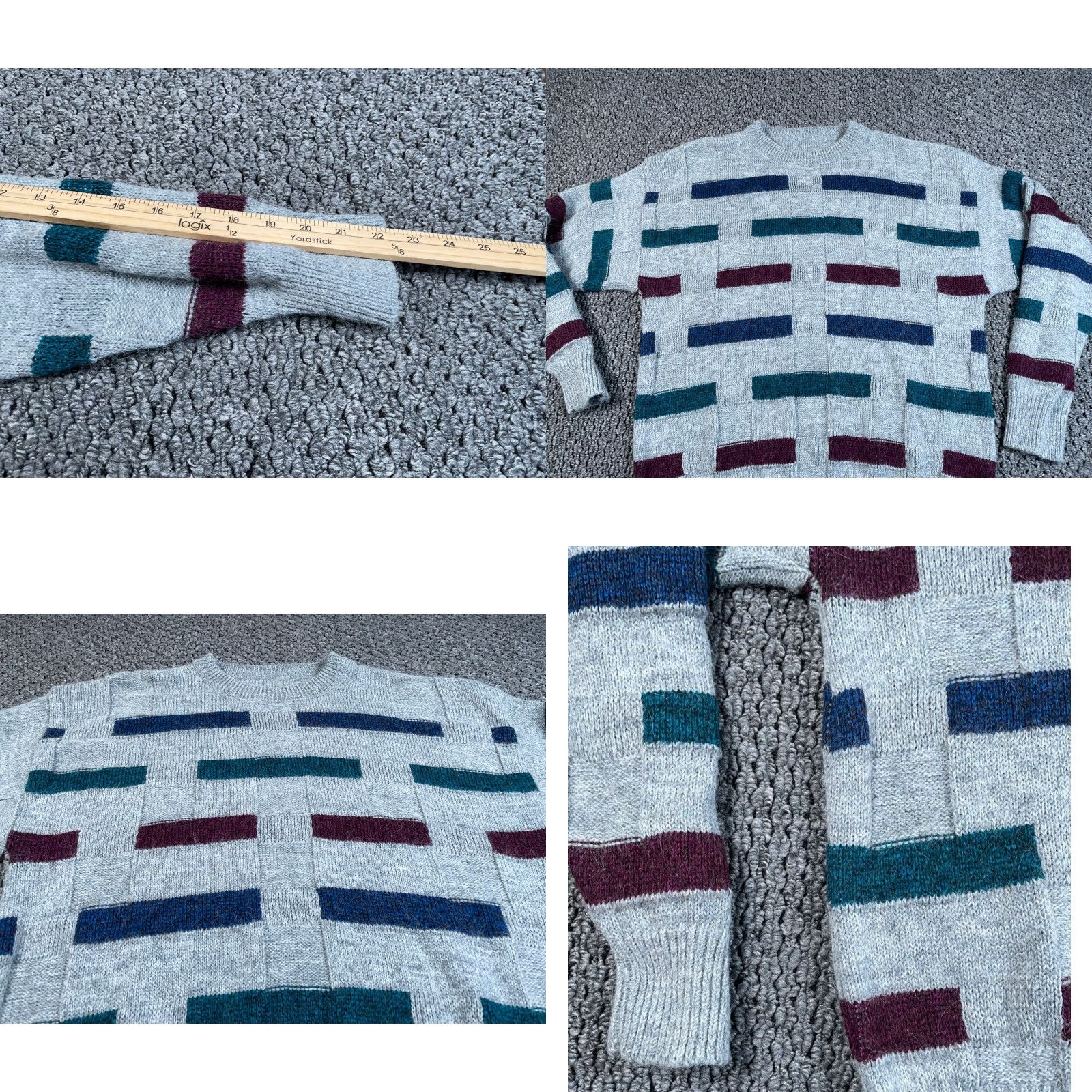 Vintage VTG Vintage Sweater Geometric Pattern Adult Large Gray Red Blue Knit Crew Neck Pullover 80s 90s Dad Mens Size US L / EU 52-54 / 3 - 8 Thumbnail