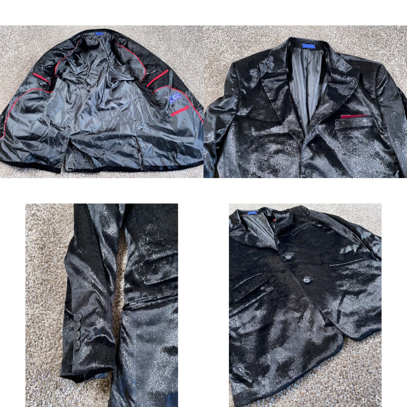 Velvet Blu Martini Blazer Men Medium Black Velvet Sequin Two-Button Jacket Dressy Evening Wear Size 40R - 9 Thumbnail