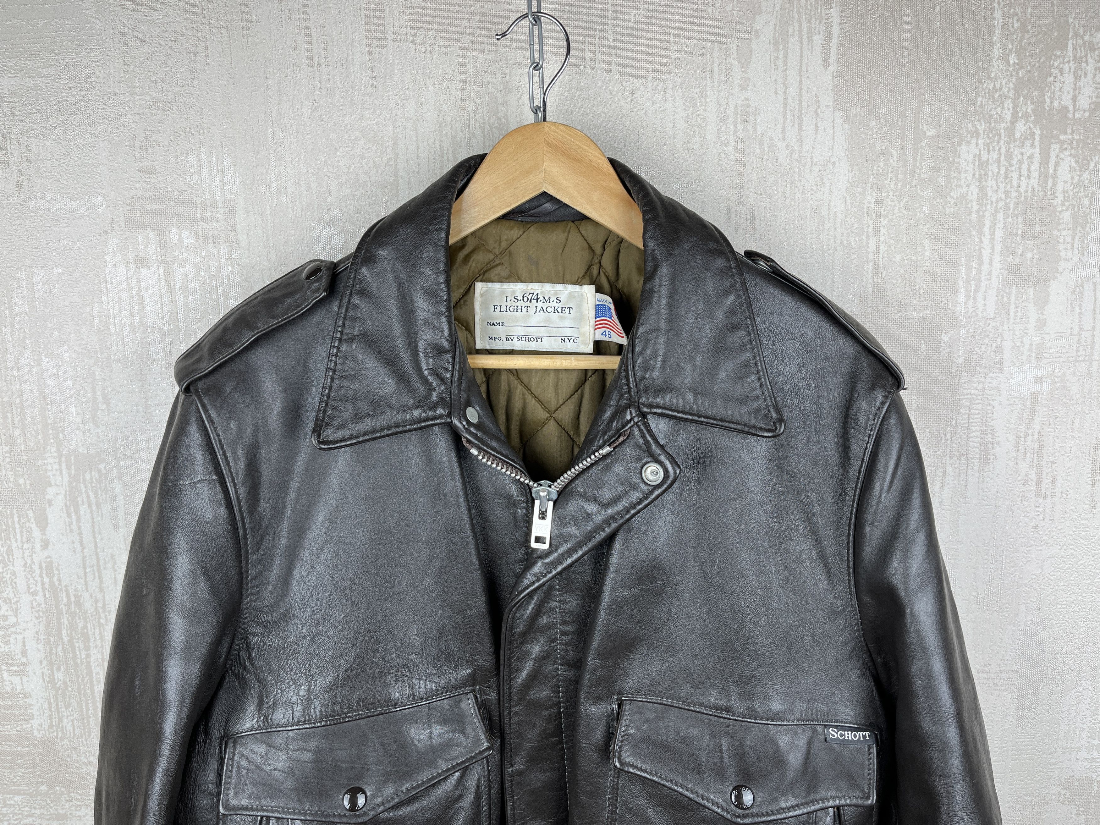 Vintage Schott NYC Leather Bomber Flight Jacket G1 IS-674-MS