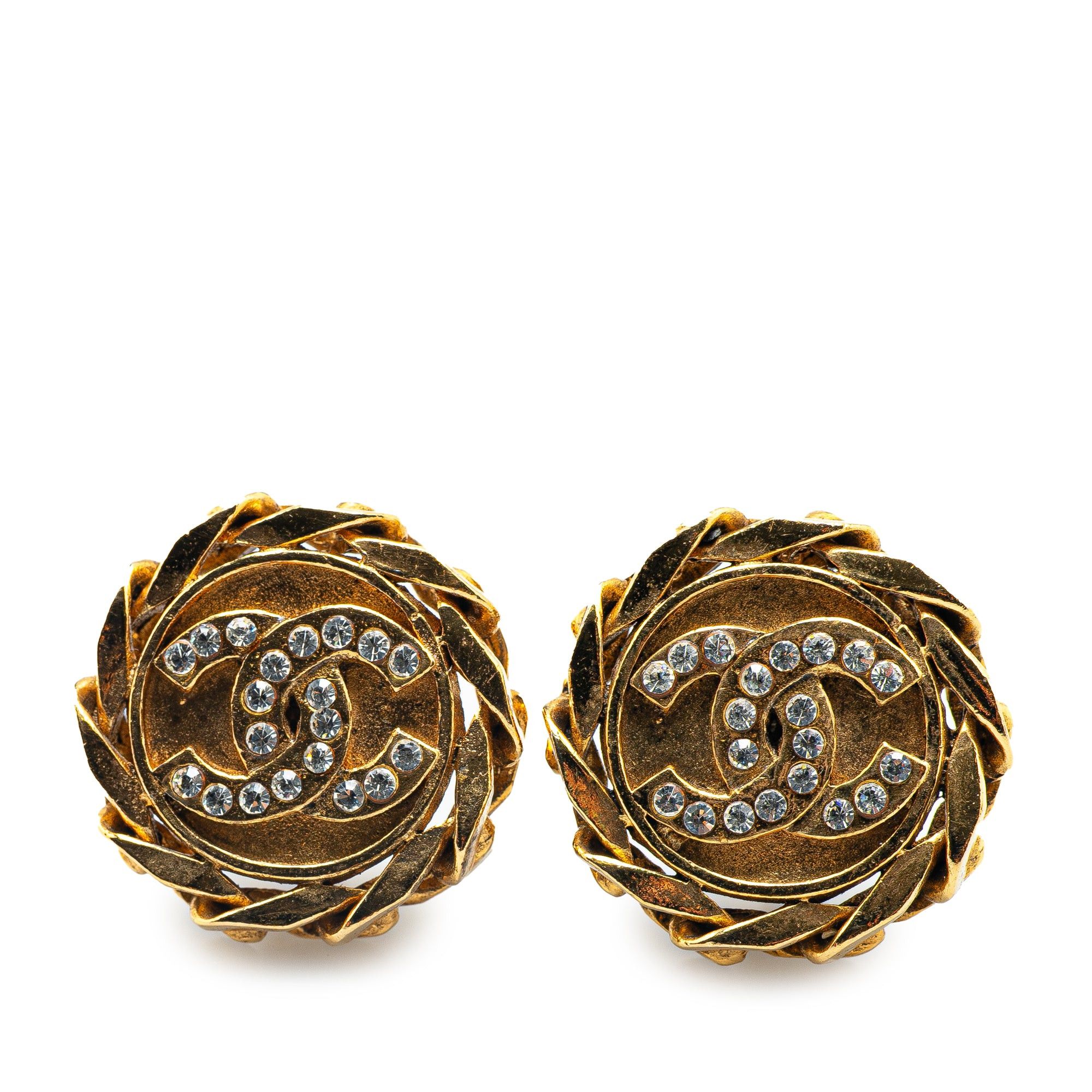 Chanel Chanel Gold Plated Rhinestone CC Clip On Earrings Gold Size ONE SIZE - 1 Thumbnail