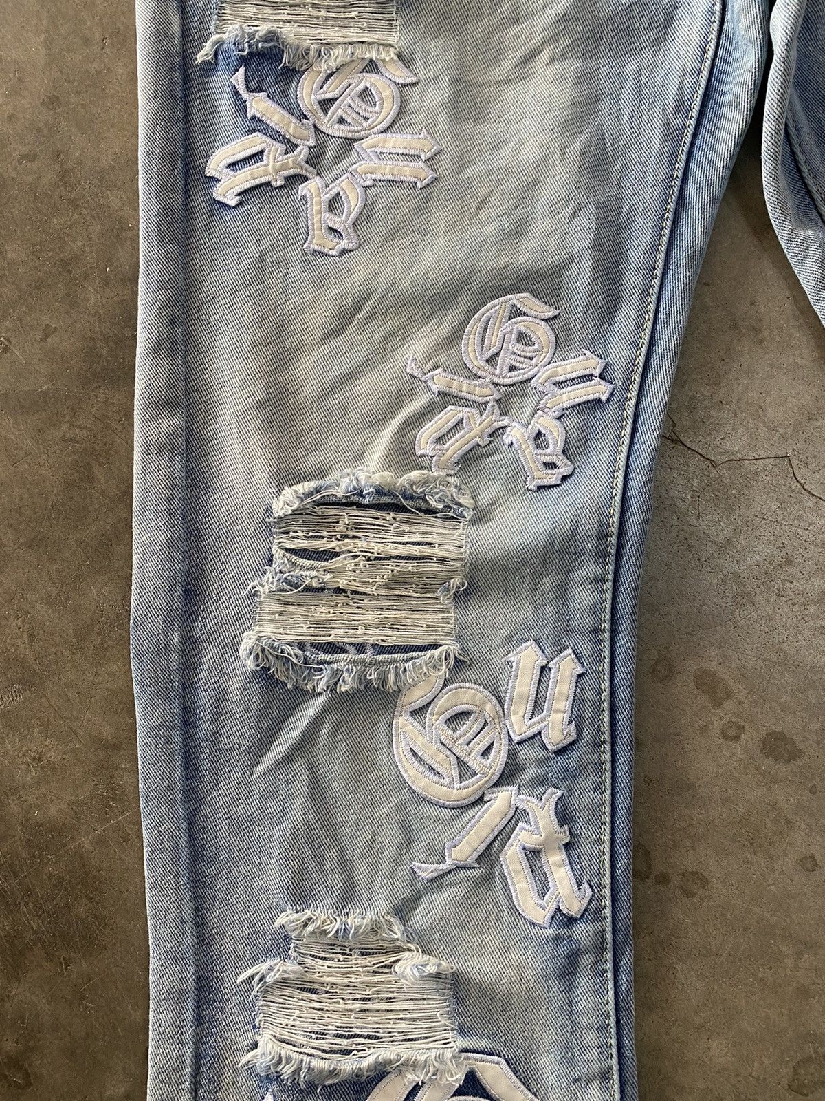 Japanese Brand Y2k Letter Embroidery Street Style Ripped Denim Pants Size US 30 / EU 46 - 5 Thumbnail
