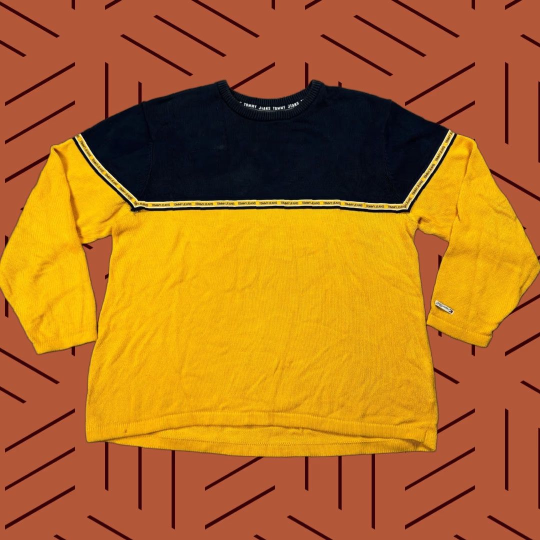Tommy Hilfiger 90S TOMMY HILFIGER JEANS BAGGY MENS LOGO KNIT SWEATER COTTON SZ 2XL HIP HOP YELLOW Size US XXL / EU 58 / 5 - 1 Thumbnail