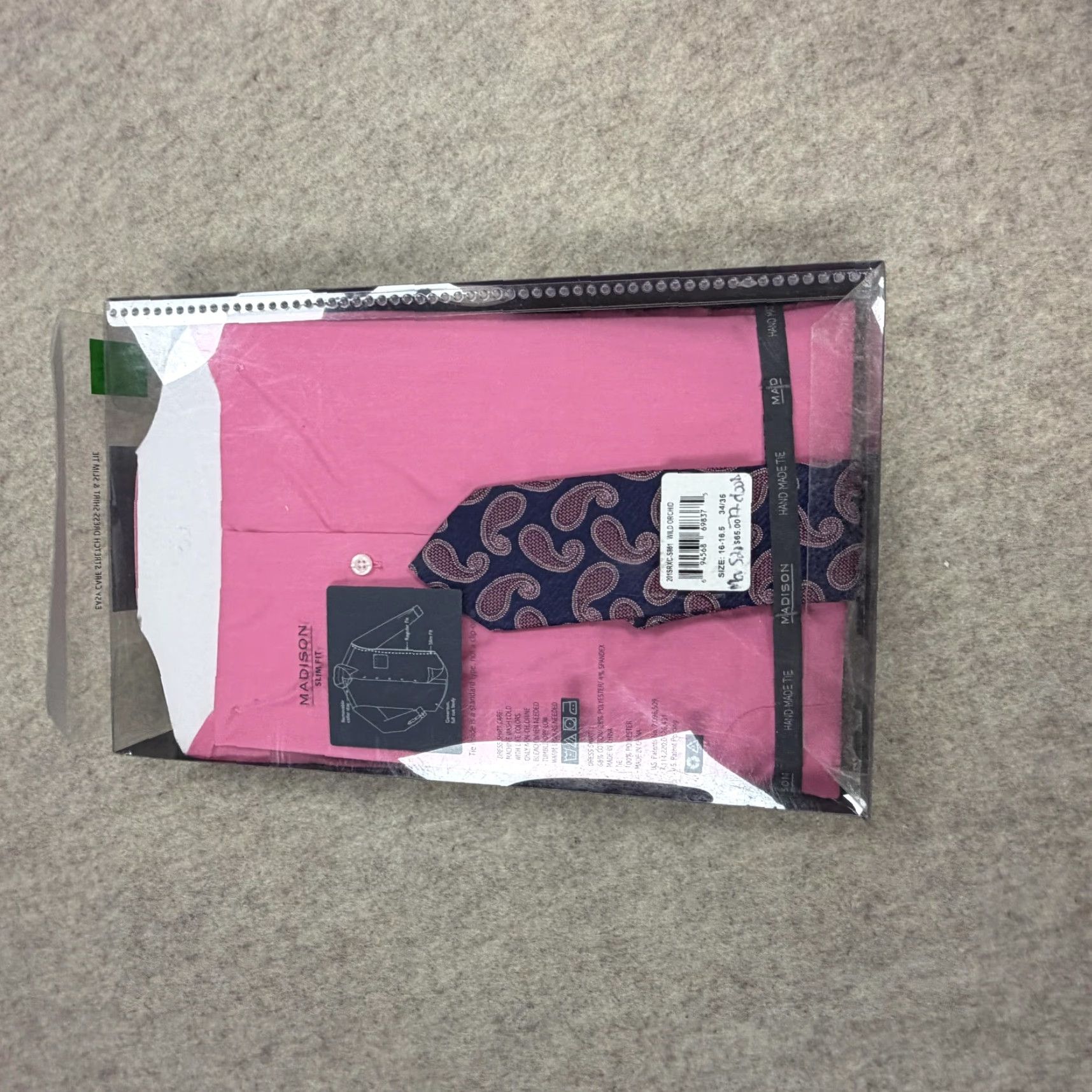 Madison Madison Dress Shirt Mens Large 16-16.5 34/35 Pink Slim Fit Easy Care Stretch Shirt Size 42R - 5 Thumbnail