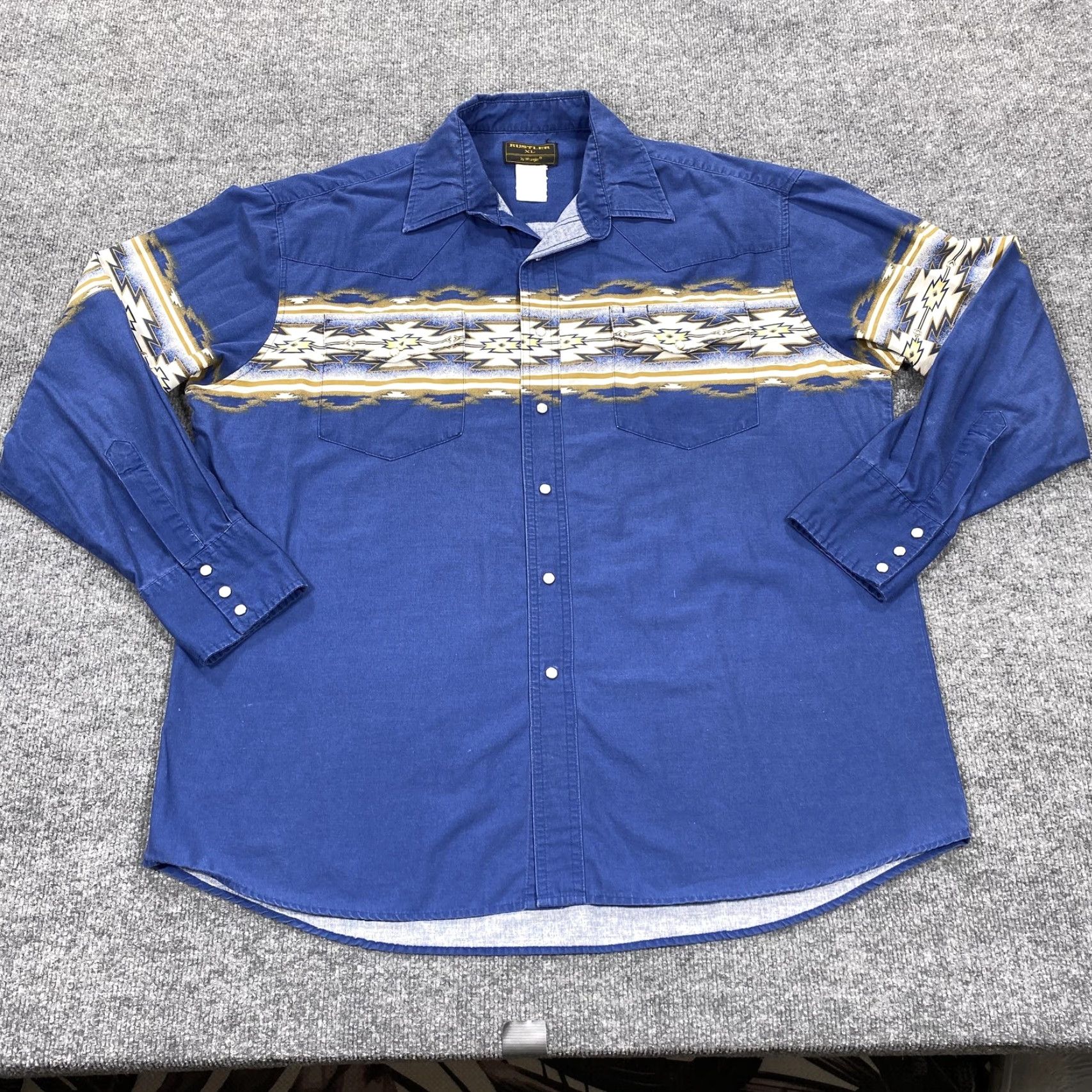 Vintage VINTAGE Rustler Shirt Mens XL Blue Southwestern Print Long Sleeve Snap Western Size US XL / EU 56 / 4 - 2 Thumbnail