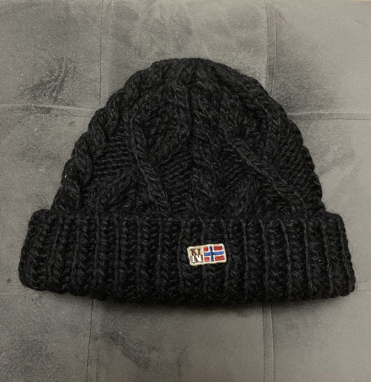 Napapijri Napapijri Semiury Beanie Hat Black Cable Knit Wool Blend Size ONE SIZE - 2 Thumbnail