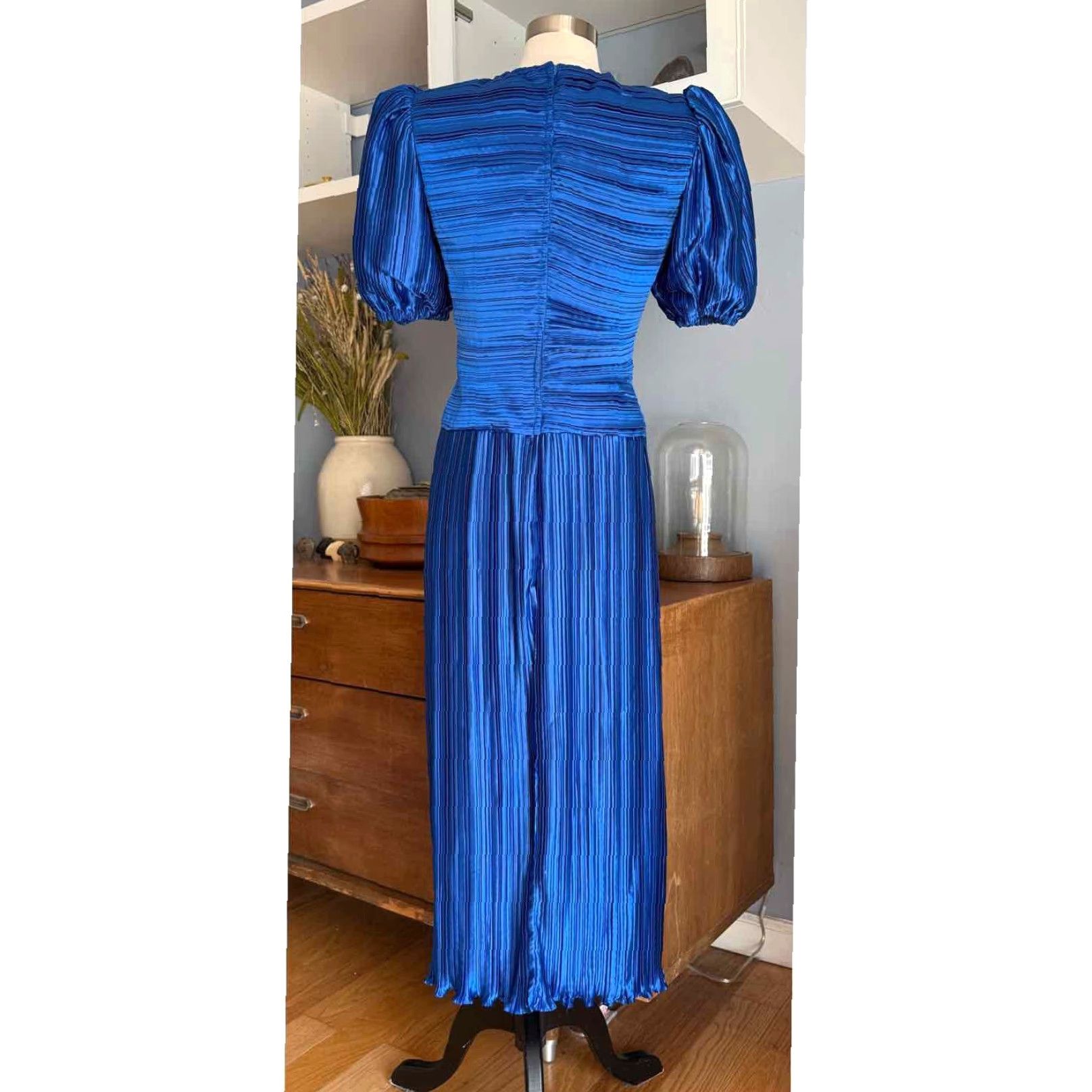 Vintage VINTAGE Nuit Pleated Cocktail Party Dress Puff Sleeves Blue Rhinestone 80s Beaded Eveningwear Size 6 Womens Size M / US 6-8 / IT 42-44 - 3 Thumbnail