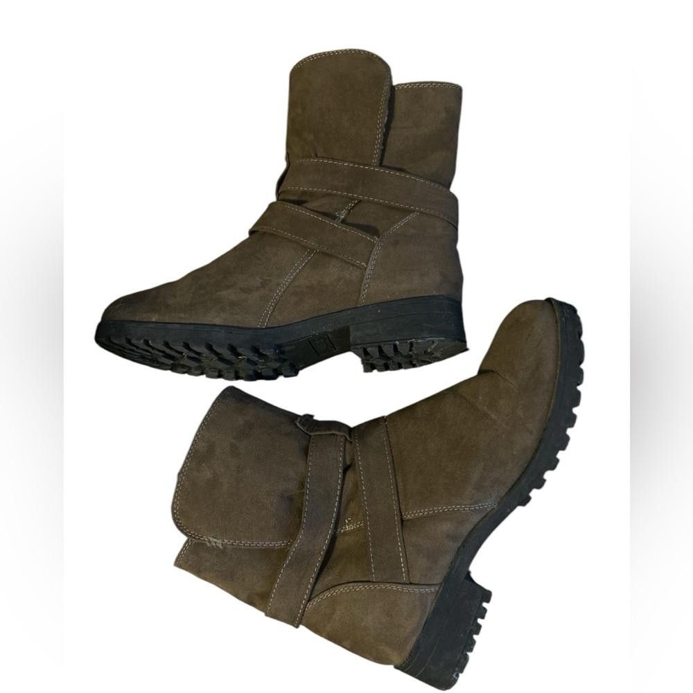 Designer Brown Suede Buckle Boots with Faux Fur Size US 7 / IT 37 - 3 Thumbnail