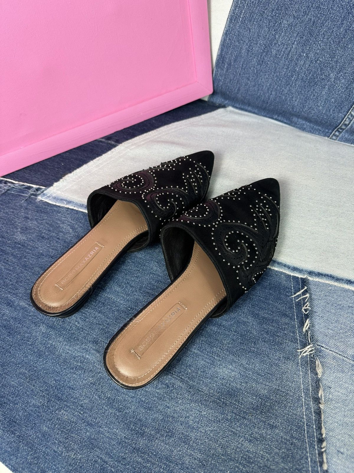 Bcbgmaxazria BCBGMAXAZRIA Nola Mules Suede Leather Black Flat Size US 8.5 / IT 38.5 - 4 Thumbnail