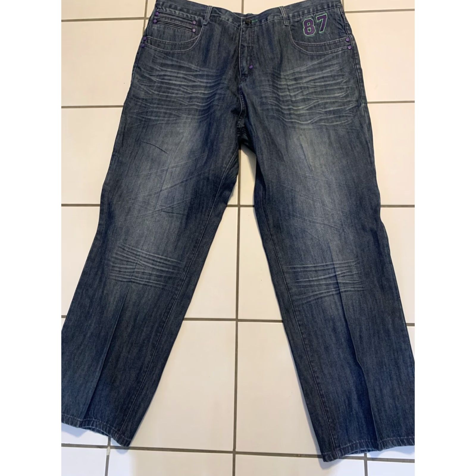 Vintage Eight 732 Jeans Men Size 44x34 Blue Casual Denim Embroidered Pockets Hip Hop Style Size US 34 / EU 50 - 2 Thumbnail