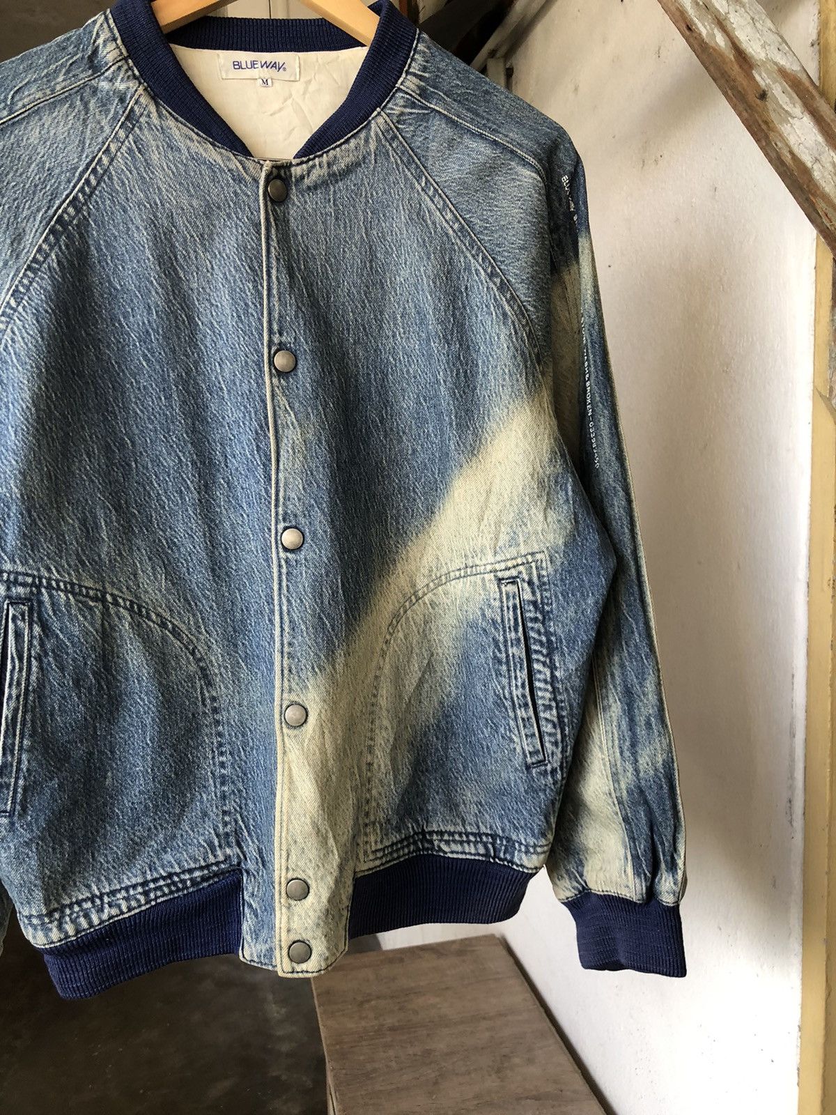 Blue Blue Japan Nice🔥 Vintage Blue Way Indigo Denim Faded Bomber Jacket Size US M / EU 48-50 / 2 - 3 Thumbnail