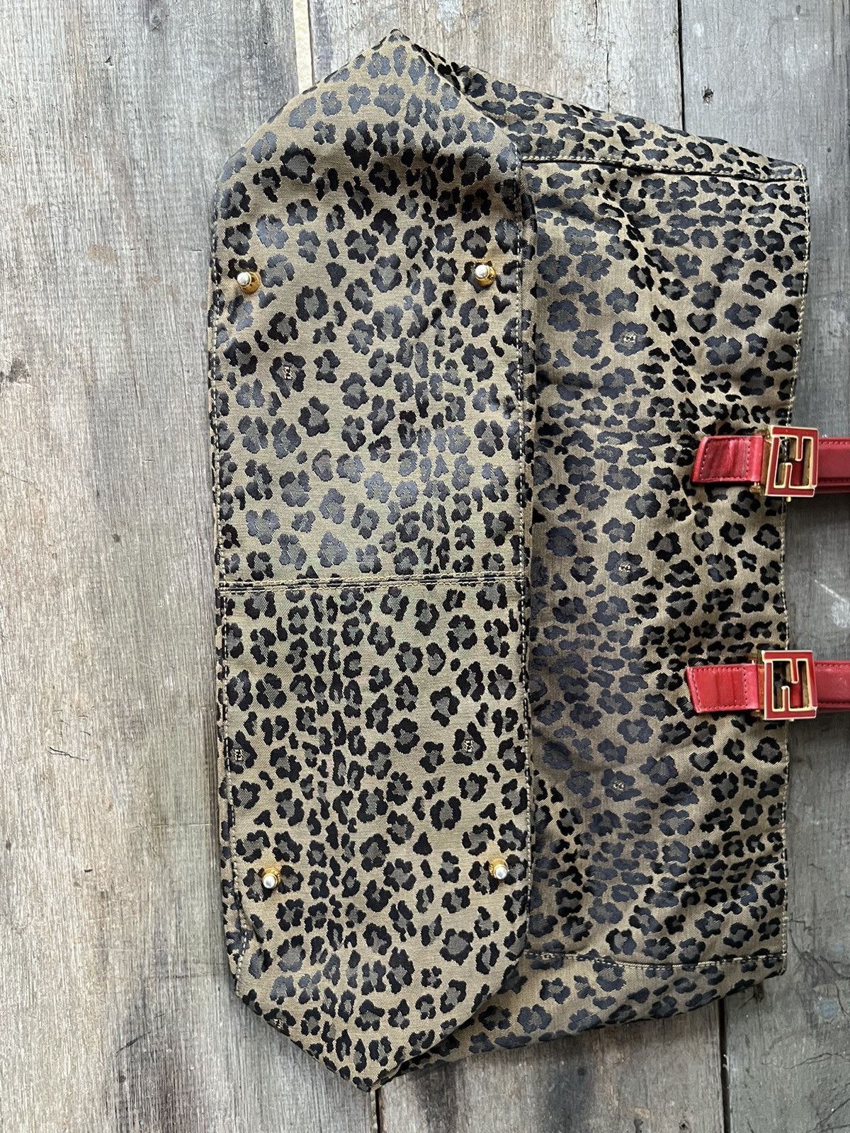 Fendi Vintage FENDI Leopard Hand Bag Nylon Leather Brown Red Size ONE SIZE - 2 Thumbnail