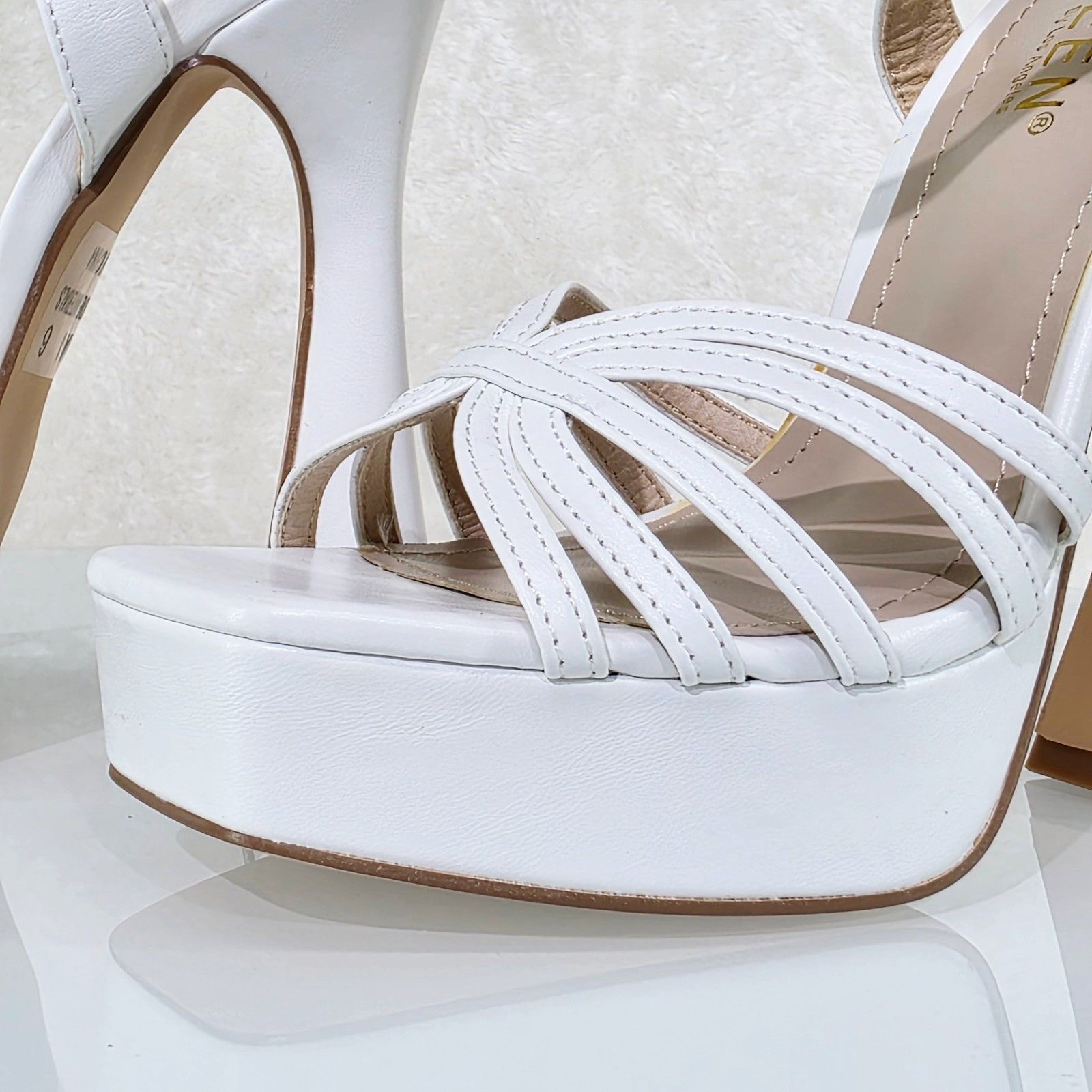 Other Posh White Matte Spool High Heels Ankle Strap Open Toe Sanda Size US 10 / IT 40 - 6 Thumbnail