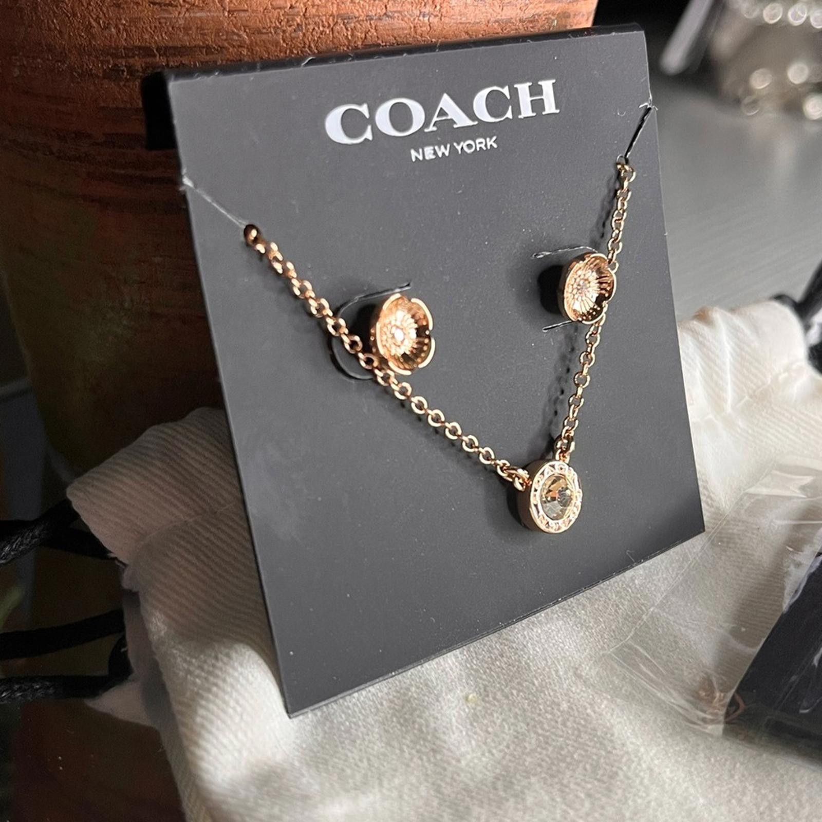 Coach Coach Rose Gold Tea Rose Earrings And Open Circle Necklace Size ONE SIZE - 3 Thumbnail