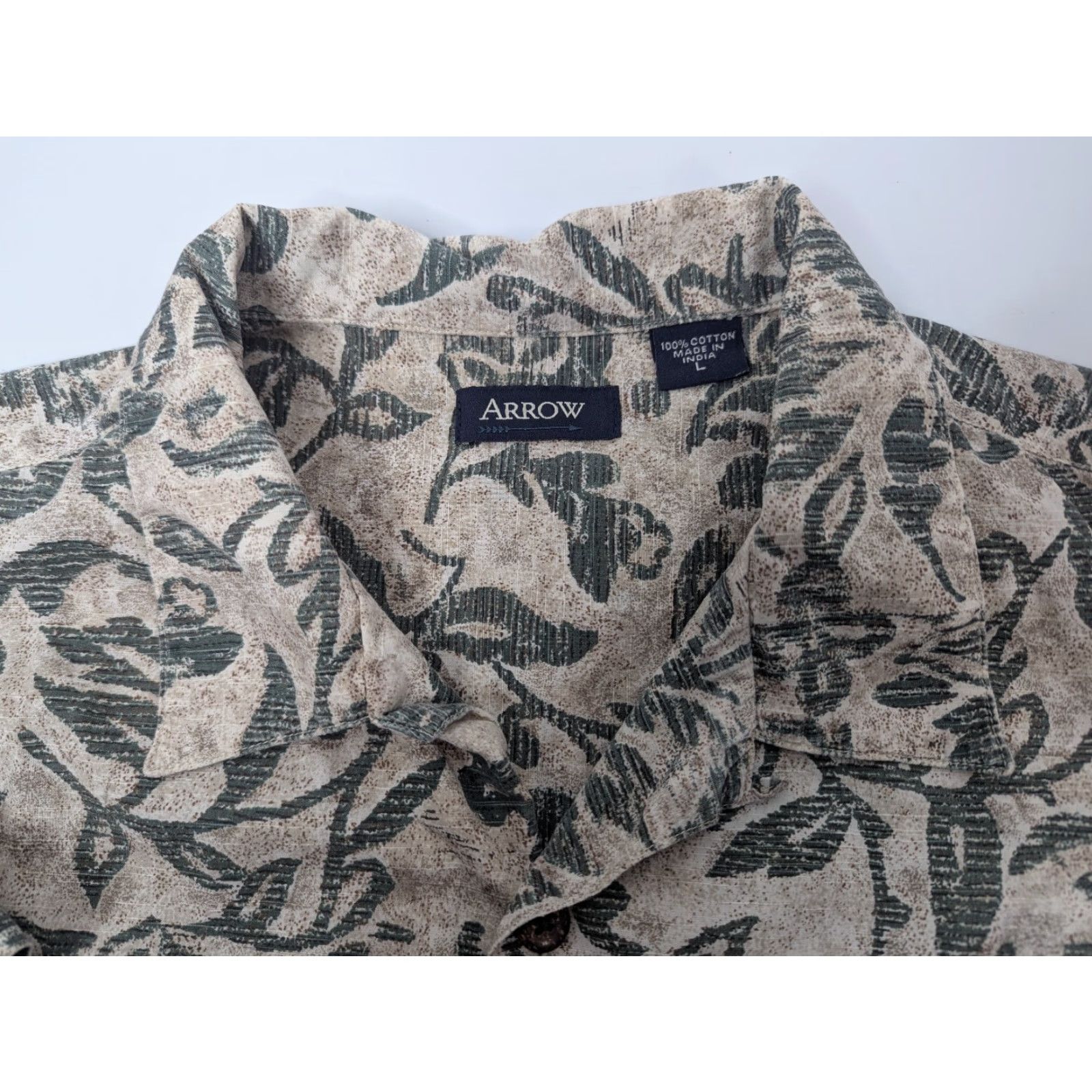 Arrow VINTAGE Arrow Button Shirt Men's L Green Hawaiian Camp Loop Collar Cotton Floral Size US L / EU 52-54 / 3 - 7 Thumbnail