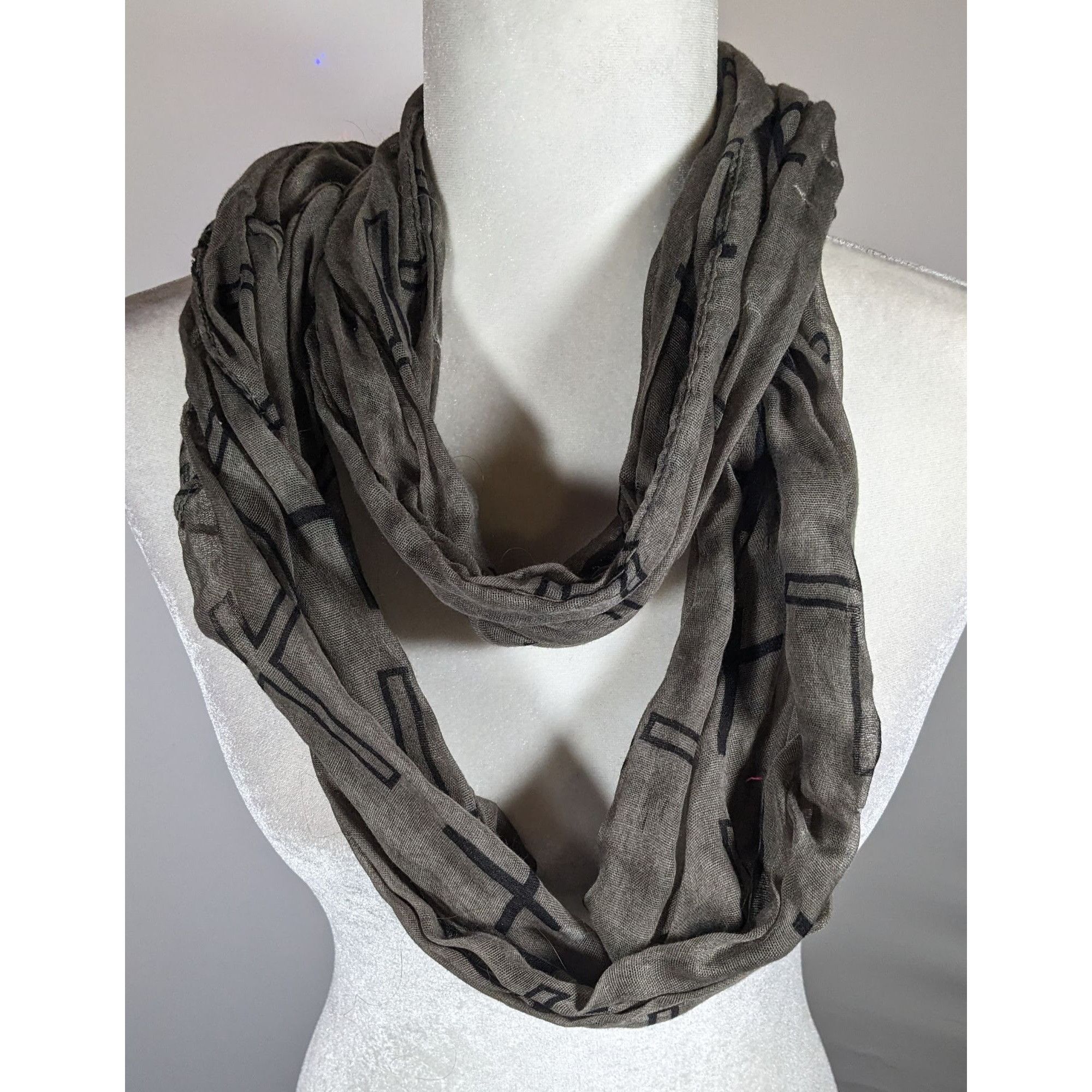 Other Grunge Gothic Grey And Black Cross Print Infinity Scarf Size ONE SIZE - 6 Thumbnail
