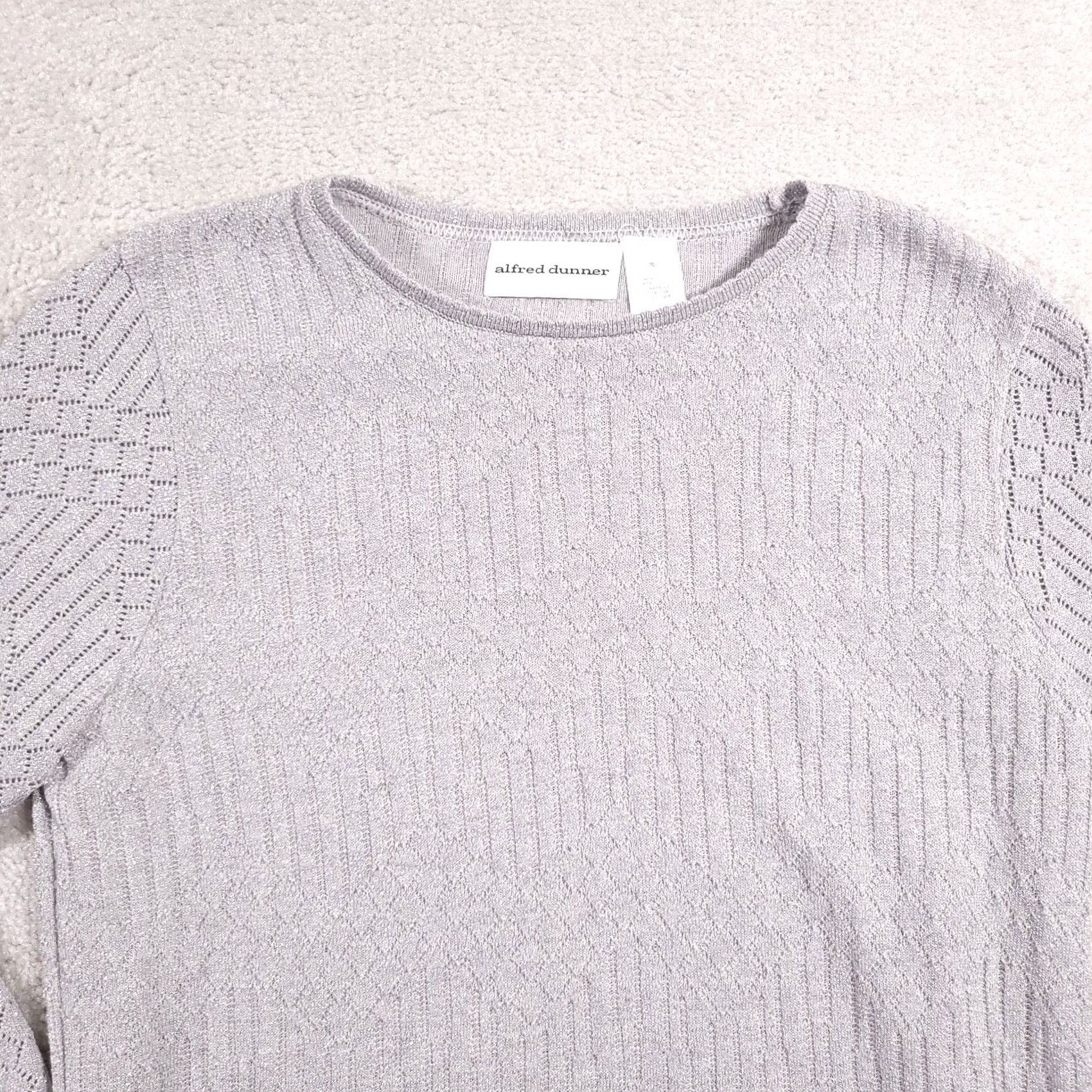 Vintage VINTAGE Alfred Dunner Knit Sweater Women's Small Gray Glitter USA 3/4 Sleeve Size S / US 4 / IT 40 - 3 Thumbnail