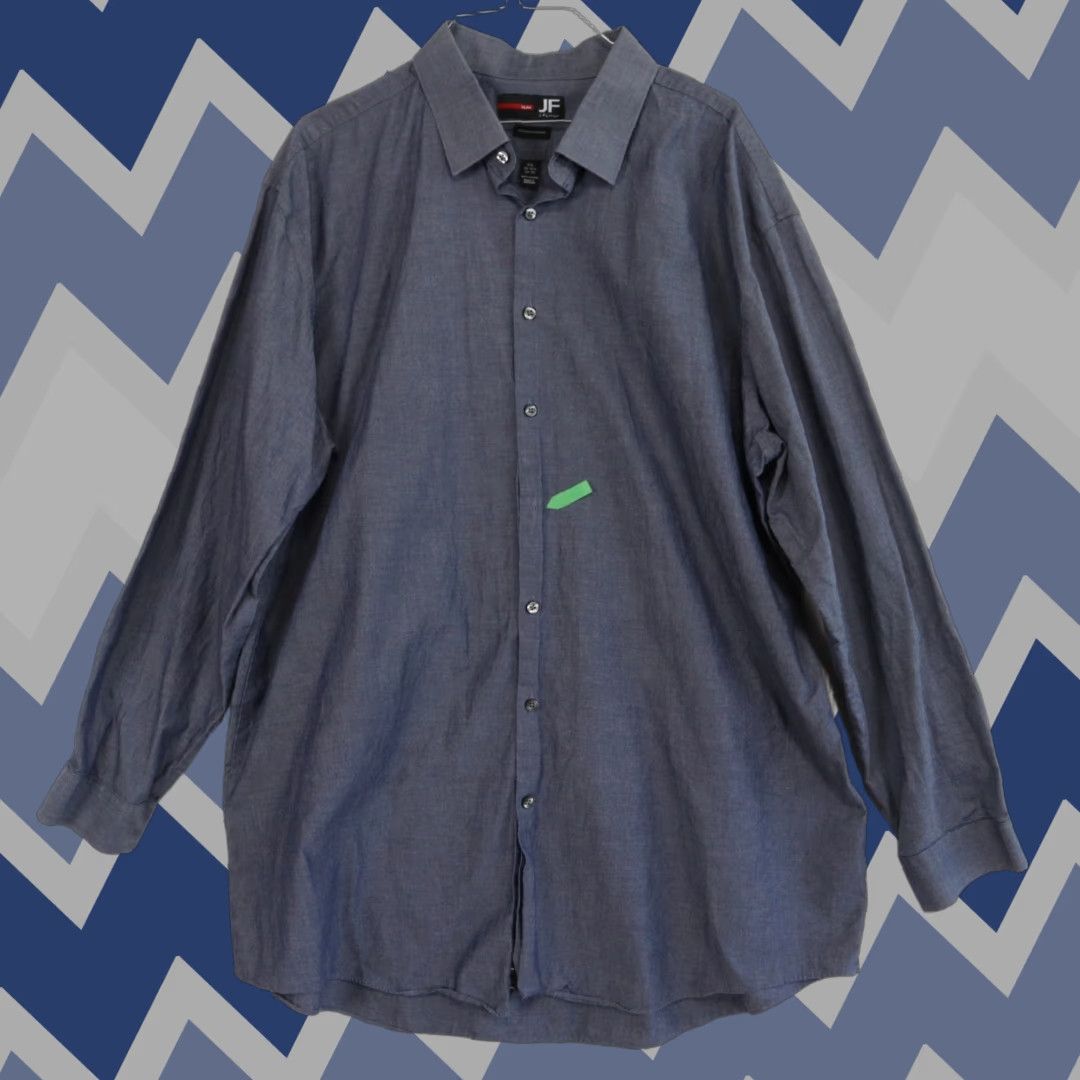 Vintage J. Ferrar Shirt Mens 2XL Slim 18-18.5 Button Up Long Sleeve Mechanical Stretch Blue Dress Shirt Size US XXL / EU 58 / 5 - 1 Thumbnail