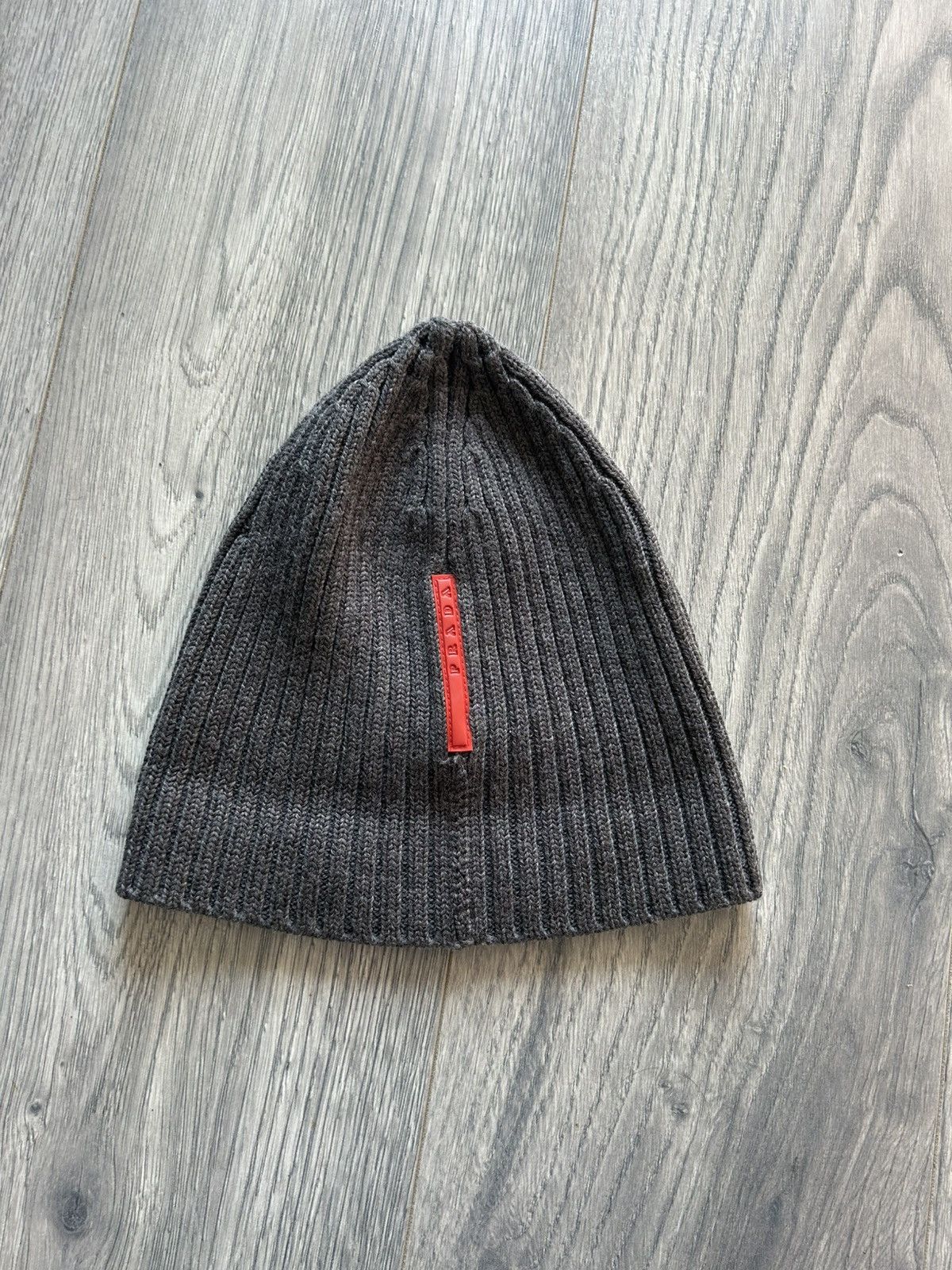 Prada Prada Ribbed Wool Beanie in Dark Grey Size ONE SIZE - 3 Thumbnail