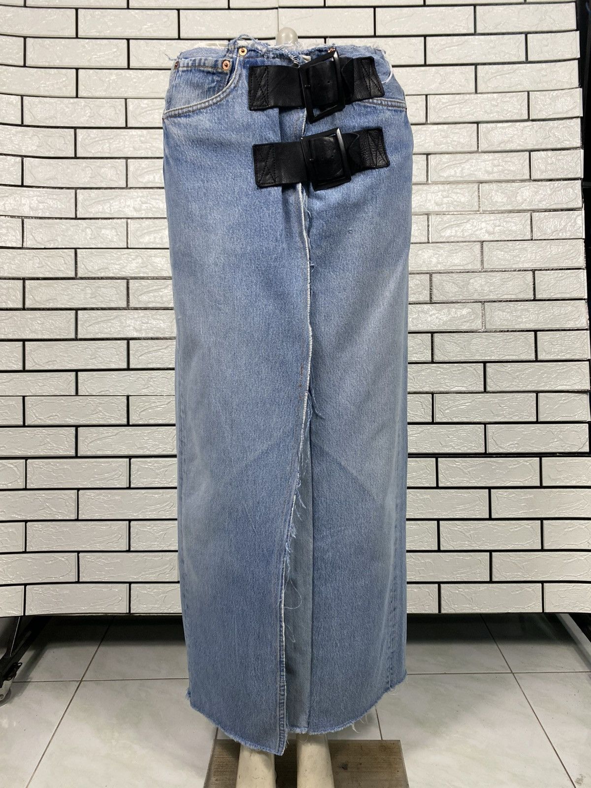 Needles 🔥DISTRESSED DESIGN DENIM LONG SKIRT REBUILD BY NEEDLES Size 28" / US 6 / IT 42 - 1 Thumbnail