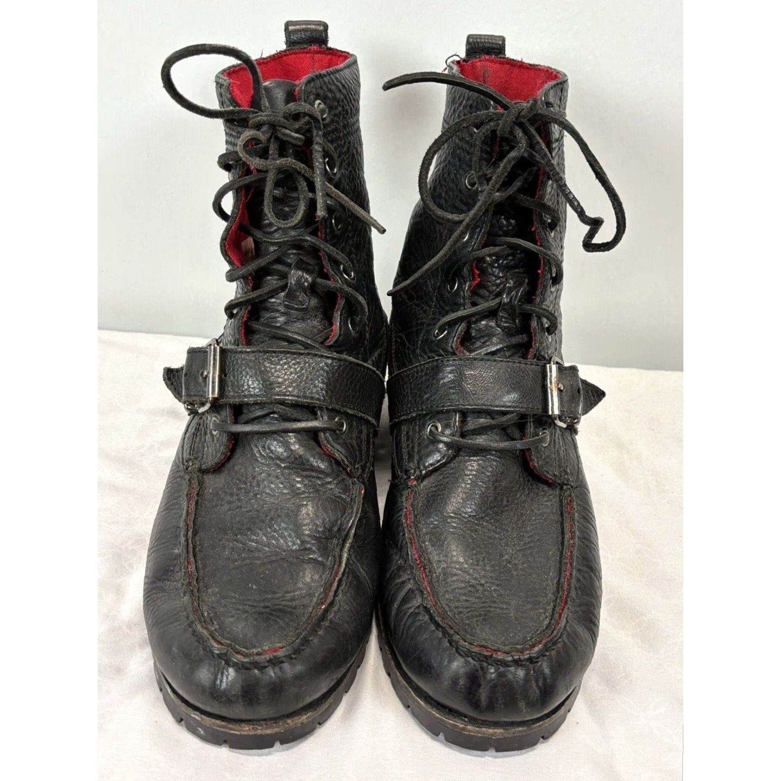 Polo Ralph Lauren VINTAGE? Men’s Polo Ralph Lauren Ranger Pebbled Leather Boots 9 Black GUC Buckle Lace Up Size US M / EU 48-50 / 2 - 3 Thumbnail