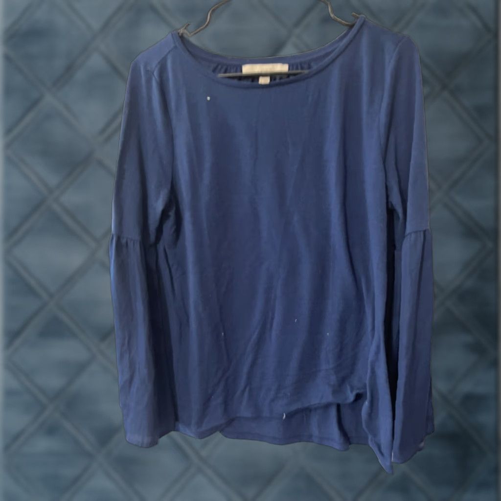 Ann Taylor Ann Taylor Loft Blouse Medium Navy Blue Long Sleeve Hi Lo Casual Crew Neck Womens Size M / US 6-8 / IT 42-44 - 1 Thumbnail