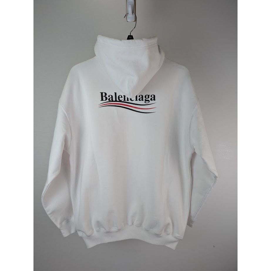 Balenciaga o1rshd1 Political C Molleton Bouclette Hoodie in White/Black Size US XS / EU 42 / 0 - 15 Thumbnail
