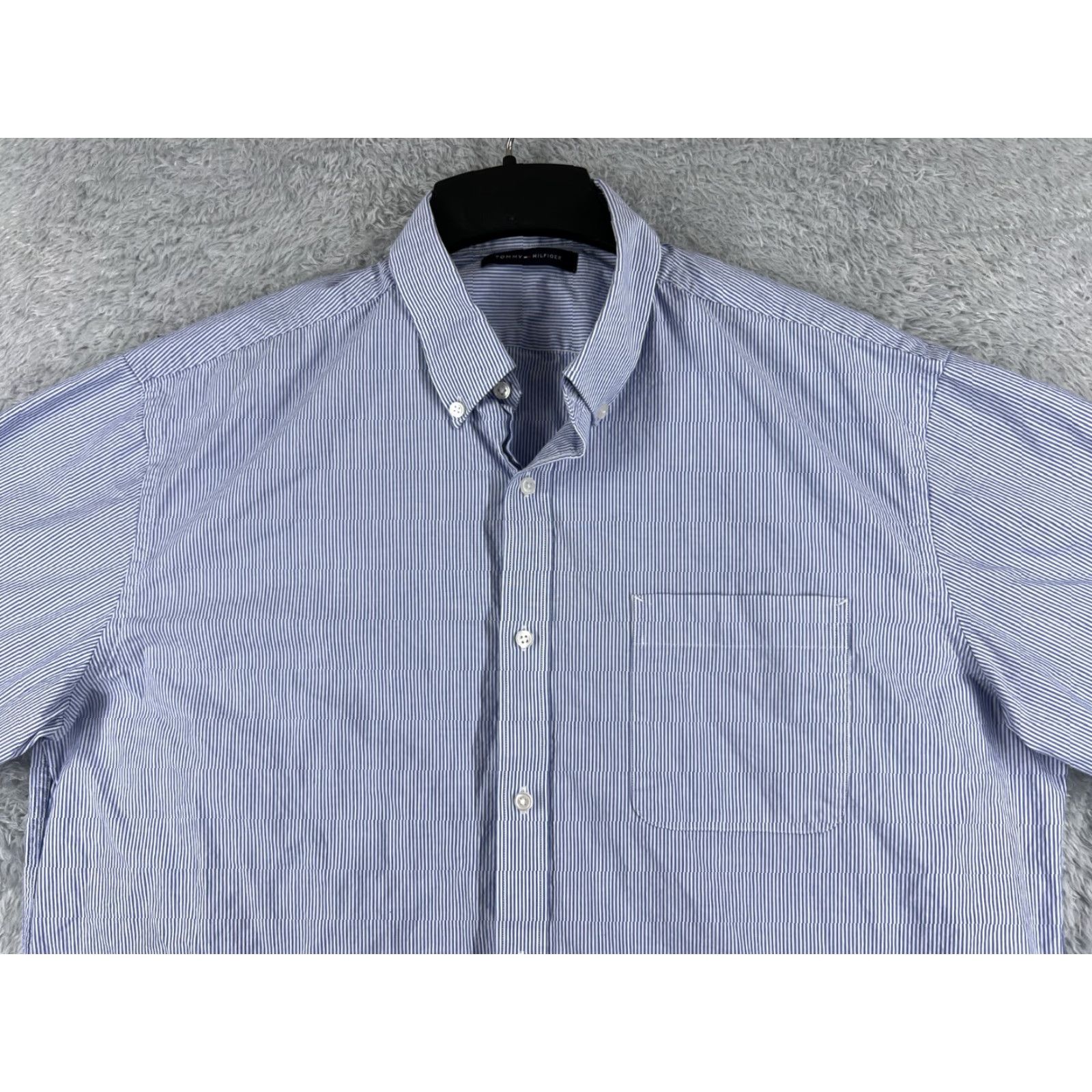 Tommy Hilfiger Tommy Hilfiger Shirt Men XL Blue Stripe Button-Up Long Sleeve with Pocket - 44 Chest, Cotton, Relaxed Fit Size US XL / EU 56 / 4 - 4 Thumbnail
