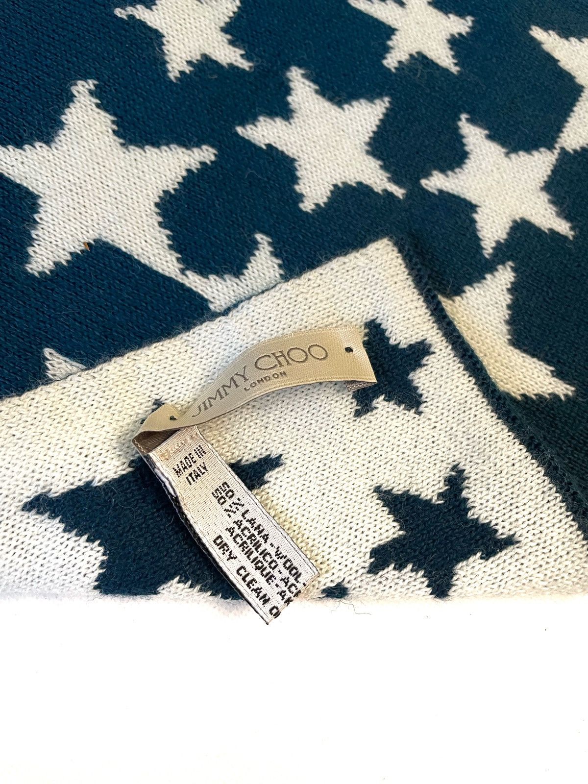 Jimmy Choo Wool Star Print Scarf Big Logo Made In Italy