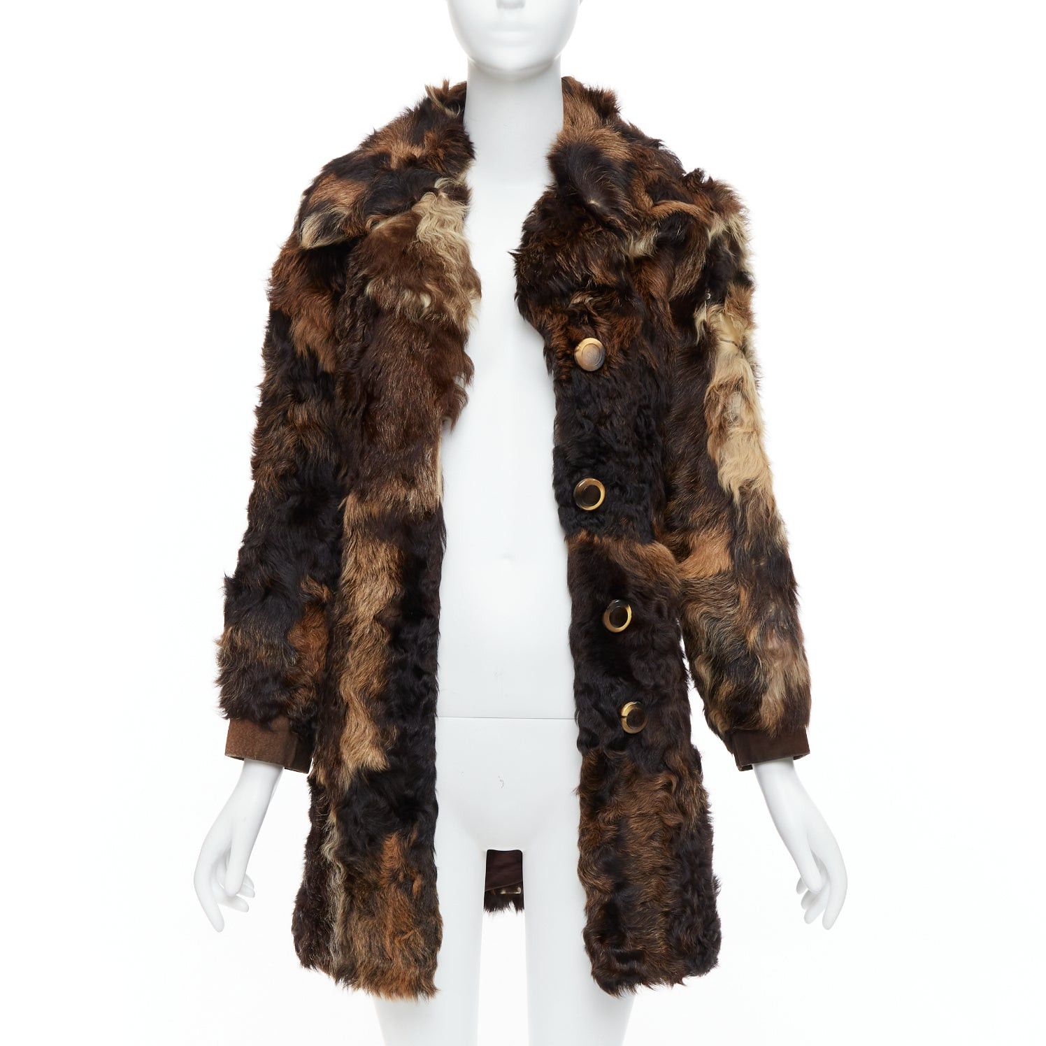 Other FRYLANE PARIS mixed texture brown genuine fur large button front leather coat Size M / US 6-8 / IT 42-44 - 1 Thumbnail