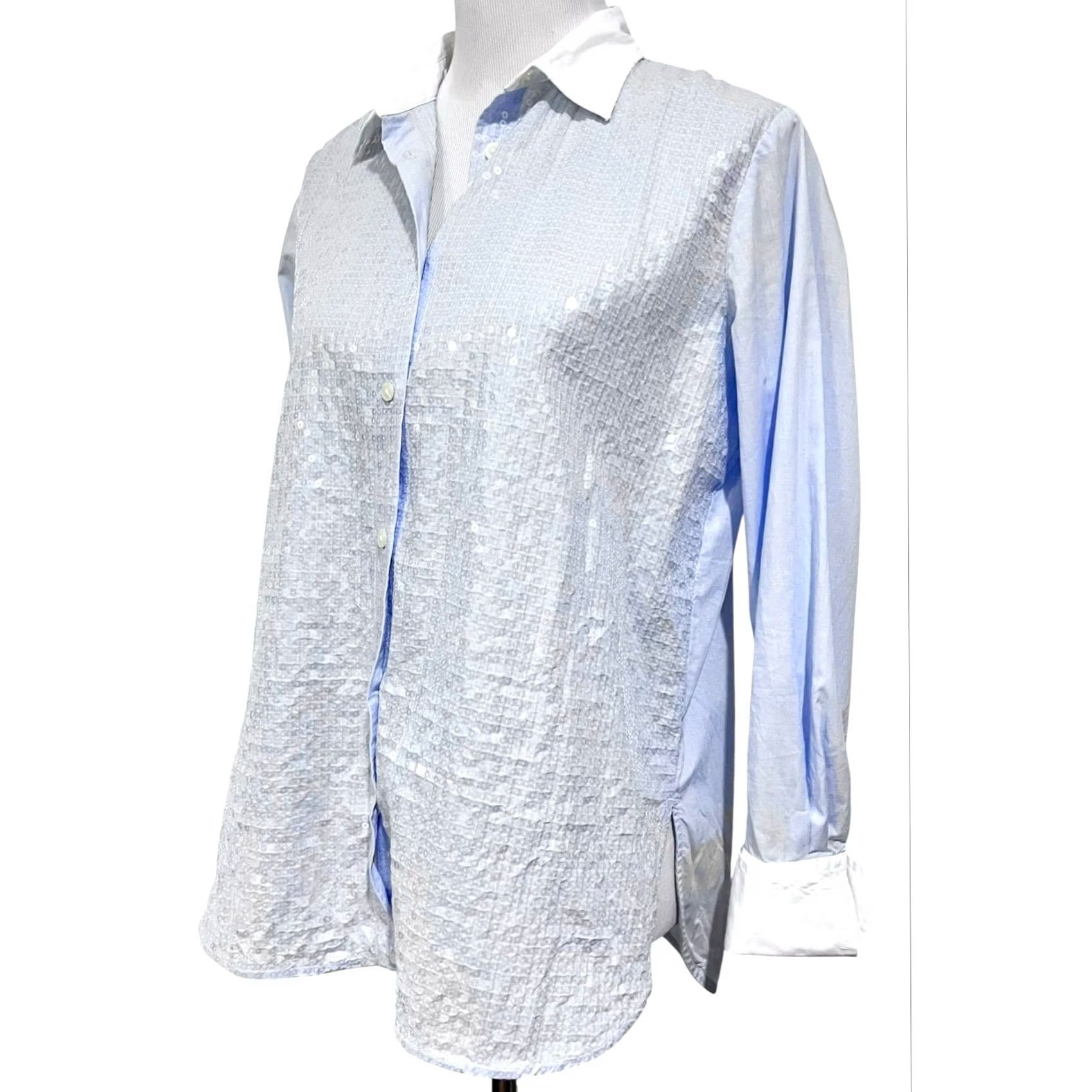 Ann Taylor LOFT Women’s Light Blue Button Down Shirt Clear Sequins Size S Long Sleeves Shirt Womens Party/Cocktail Formal Blue Size S / US 4 / IT 40 - 3 Thumbnail