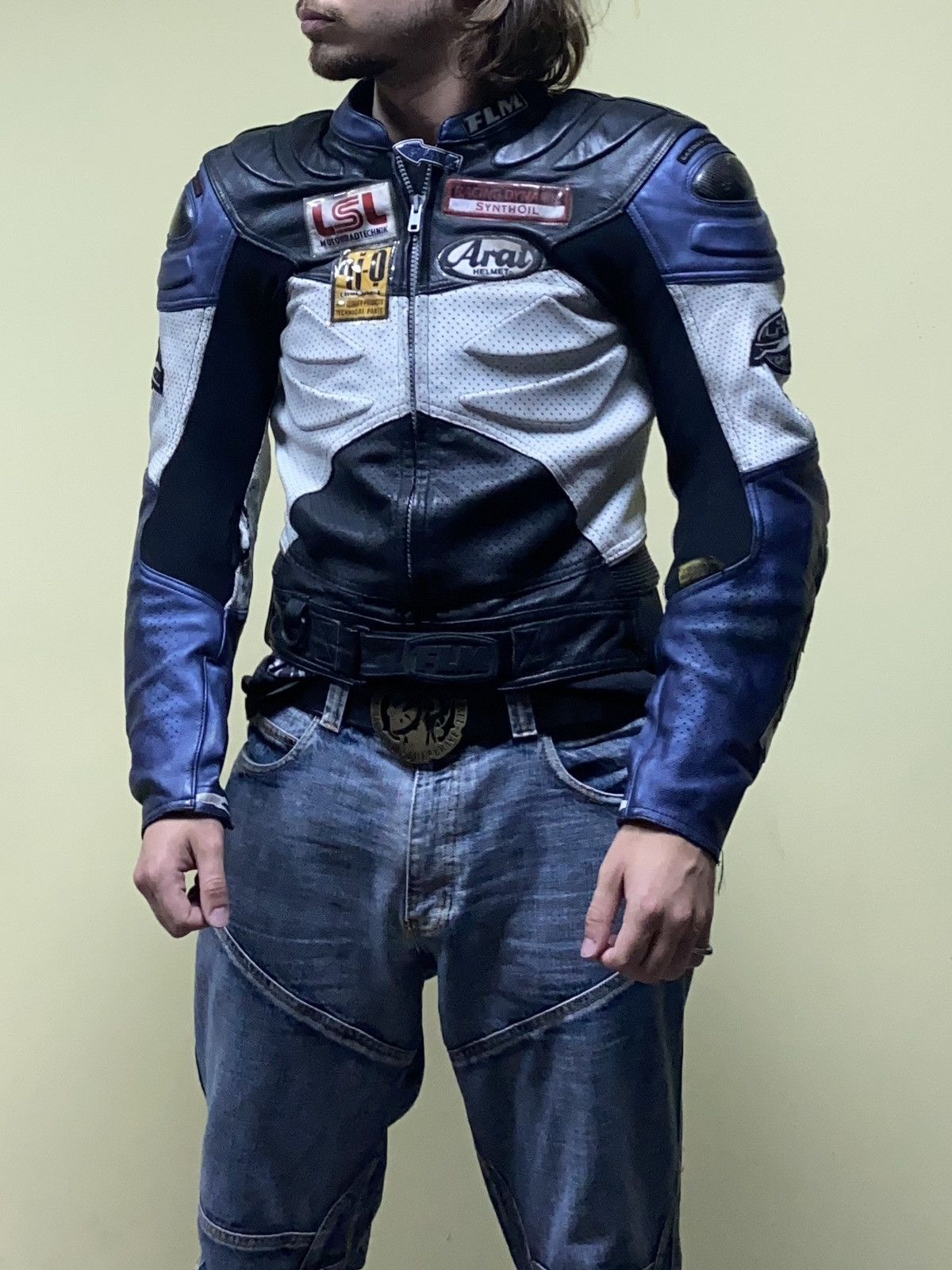 Vintage FLM MOTO with protection Micheline leather racing jacket Size US M / EU 48-50 / 2 - 2 Thumbnail