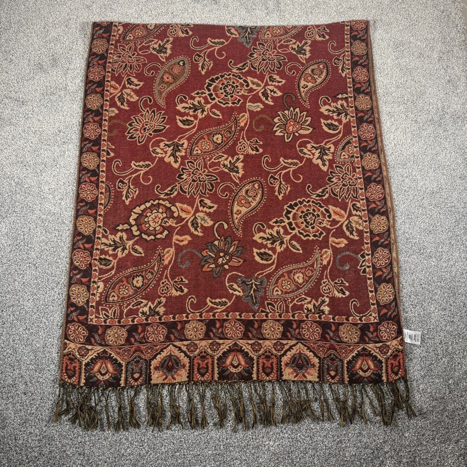 Other Paisley Floral Scarf Red Multicolor Fringe Sparkly Elegant Size ONE SIZE - 2 Thumbnail
