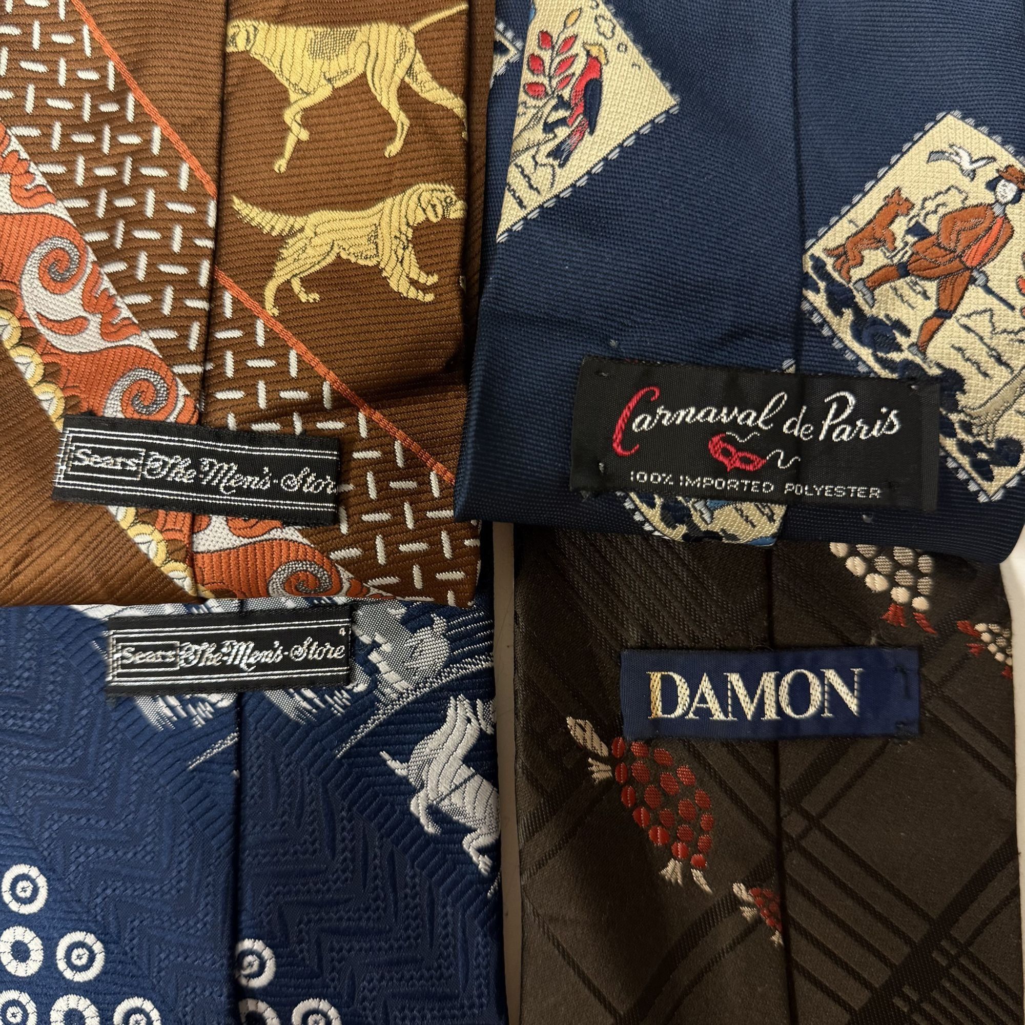 Sears 4pc 70s DISCO Necktie LOT MoD Animals Dogs Turtles Neck Ties Size ONE SIZE - 4 Thumbnail