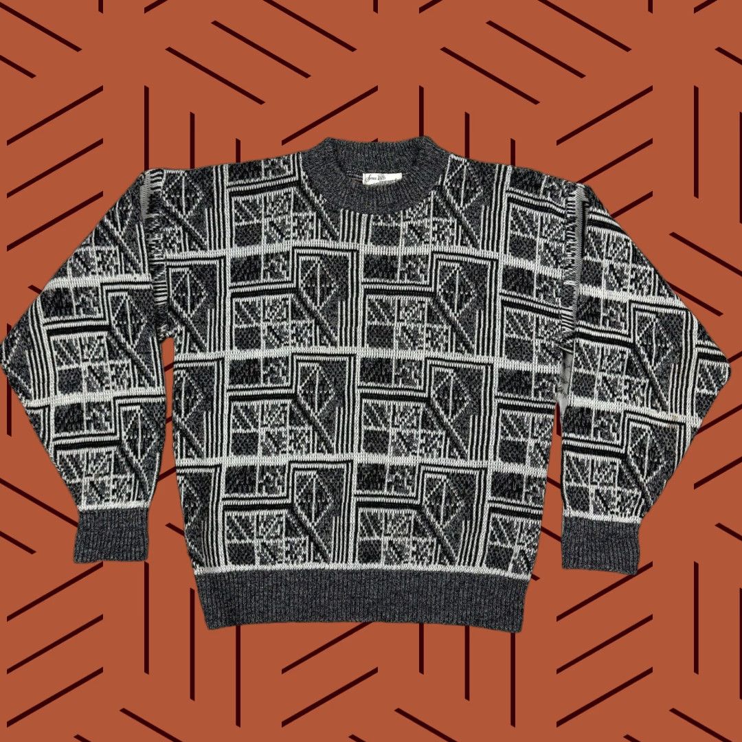 Sears VINTAGE Sears Roebuck Abstract Geometric Pullover Sweater Men's Large Gray 90s Size US L / EU 52-54 / 3 - 1 Thumbnail