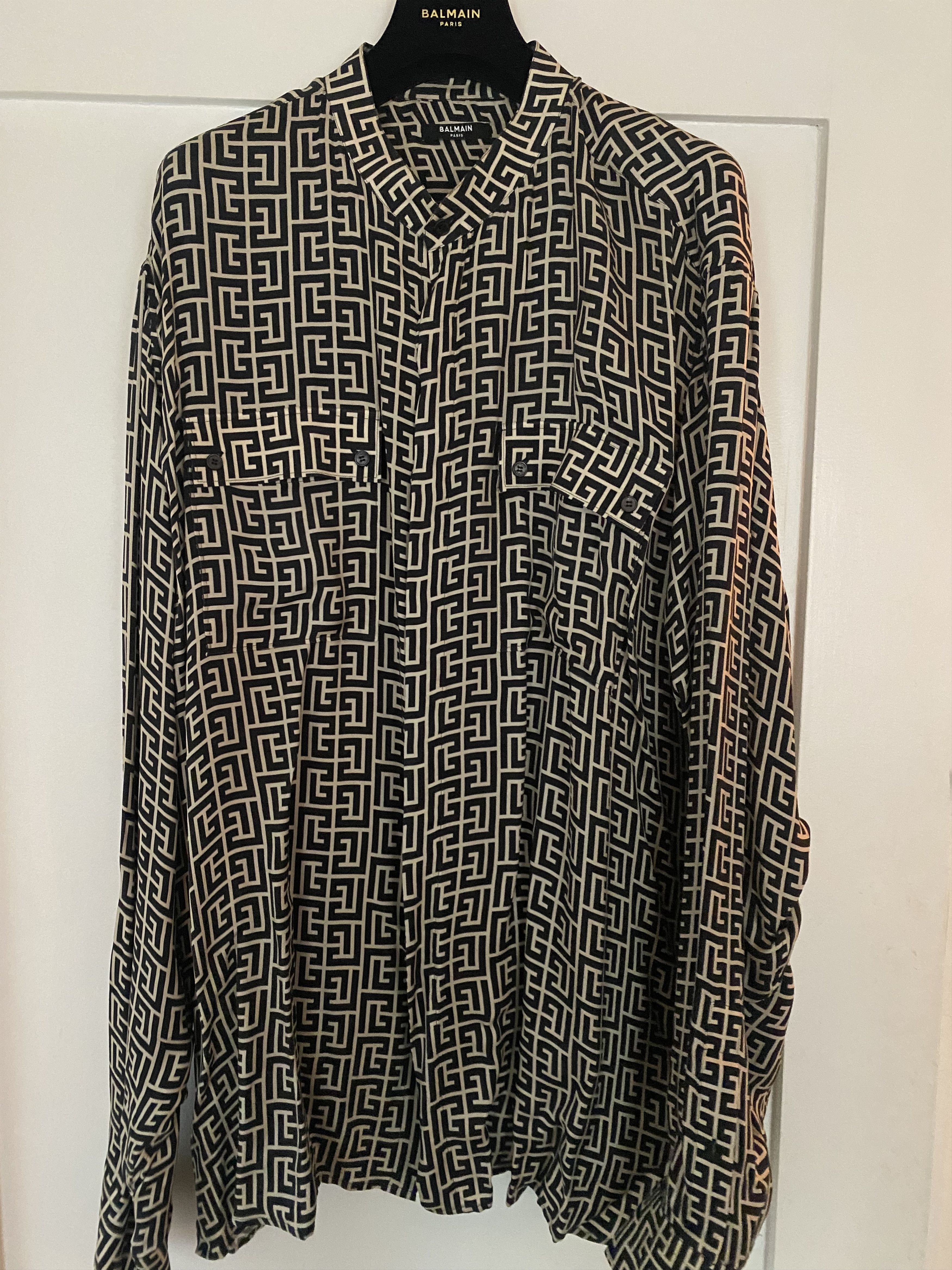 Balmain Balmain Long-Sleeve Allover Logo Pocket Shirt Size US L / EU 52-54 / 3 - 1 Thumbnail