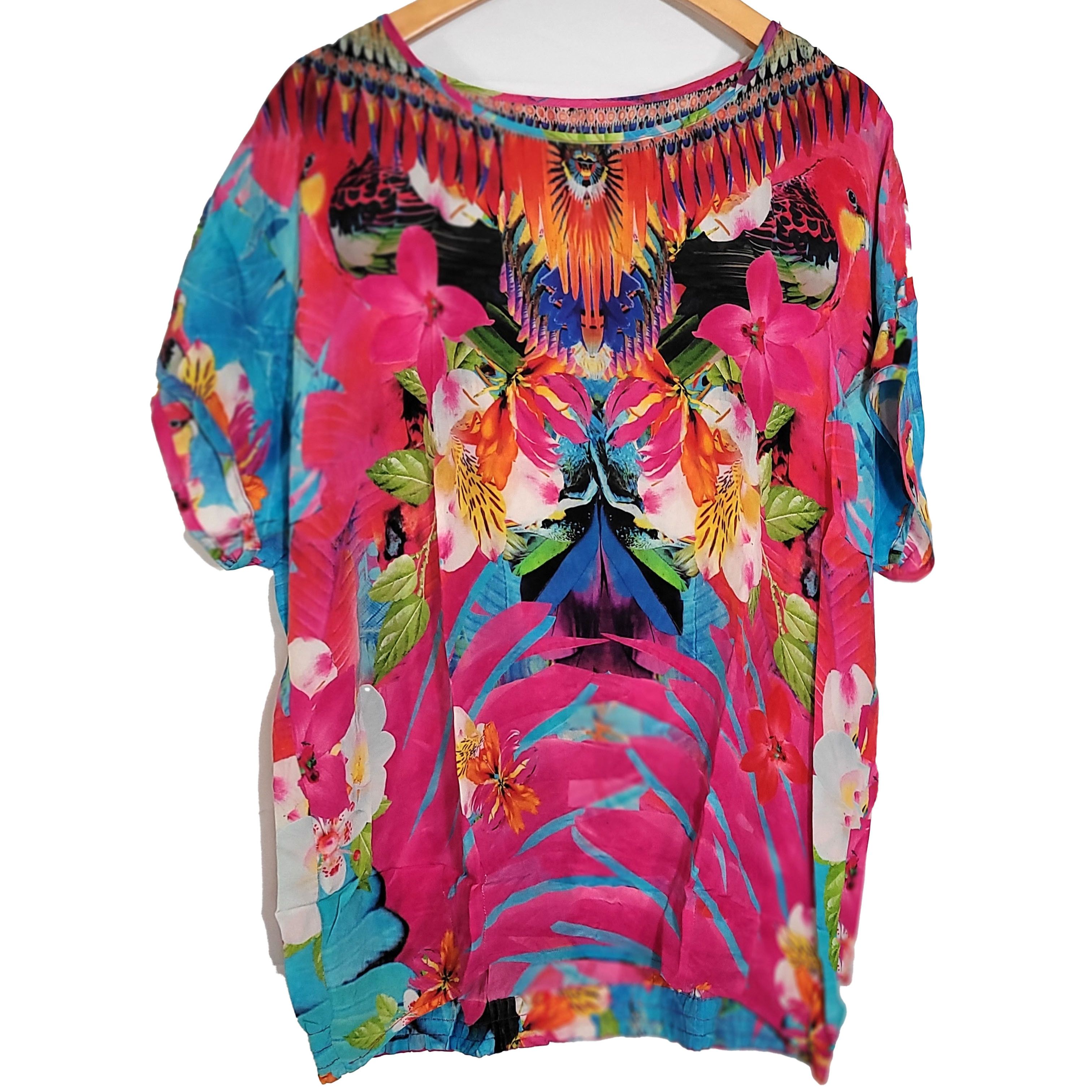 Other Women's 100% Silk Size XXL Short Sleeve Top Shirt SCE244 Size XXL / US 16-18 / IT 52-54 - 1 Thumbnail