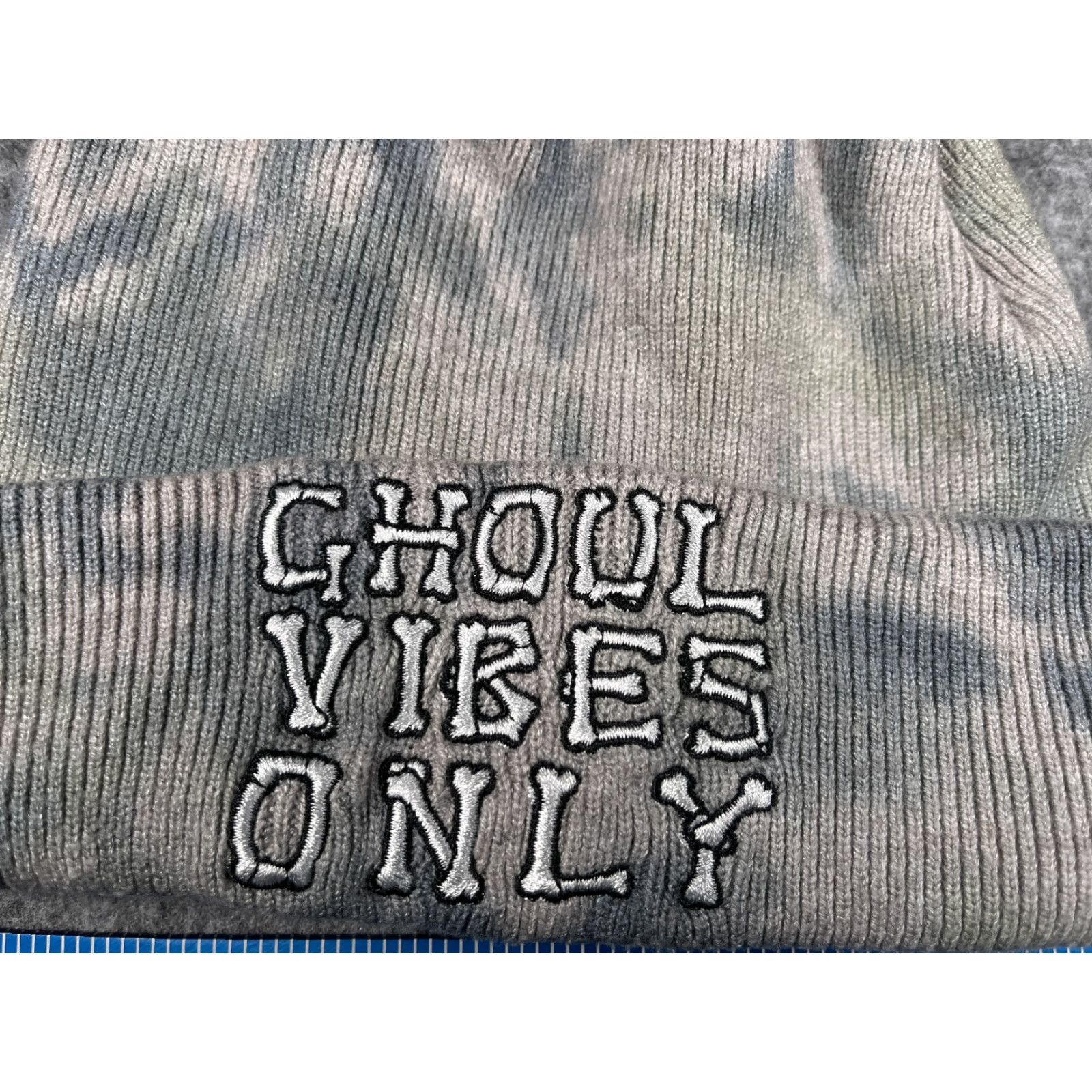 Vintage Ghoul Vibes Beanie Adult One Size Blue Gray Acrylic Knit FH Halloween Size ONE SIZE - 2 Thumbnail