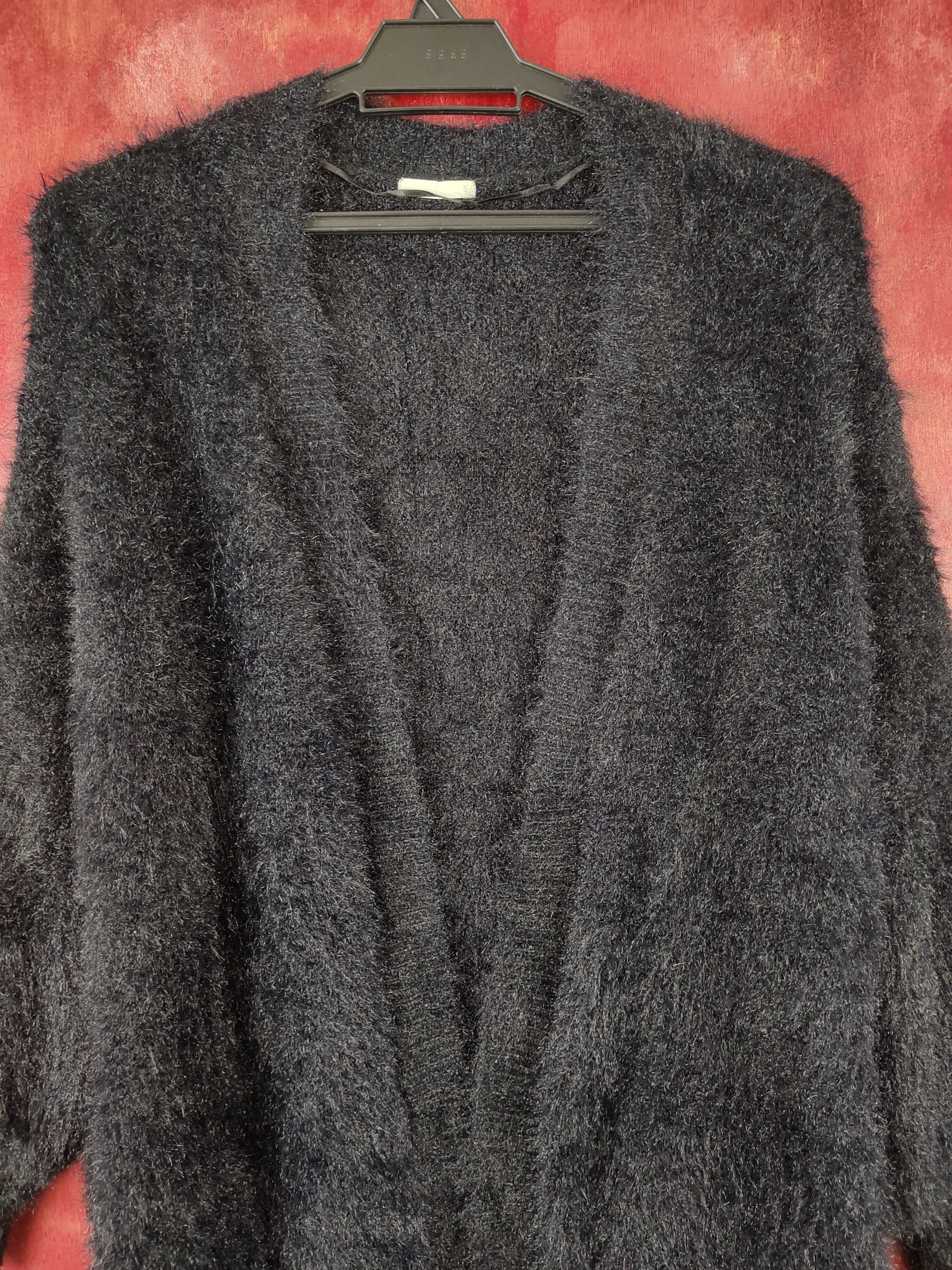 Aran Isles Knitwear GU Black Shag Shaggy Fur Mohair Knitwear Cardigan #S1904 Size L / US 10 / IT 46 - 2 Thumbnail