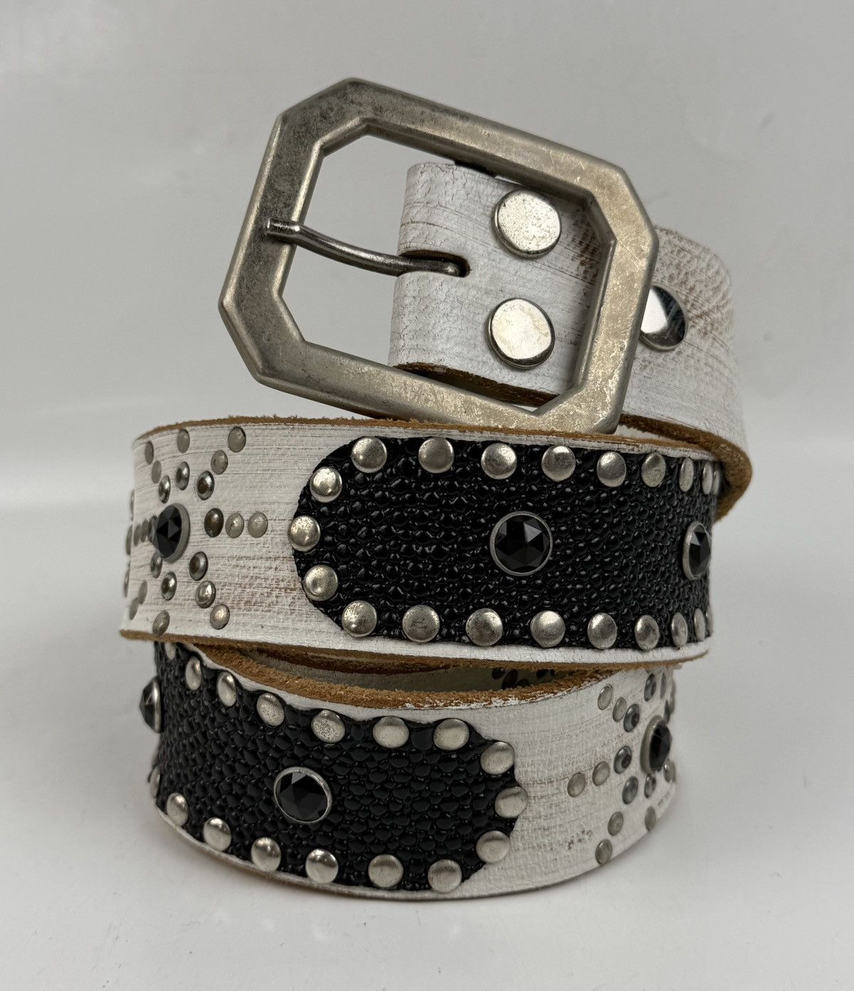 Japanese Brand rare design studded leather belt tc46 Size 36 - 1 Thumbnail