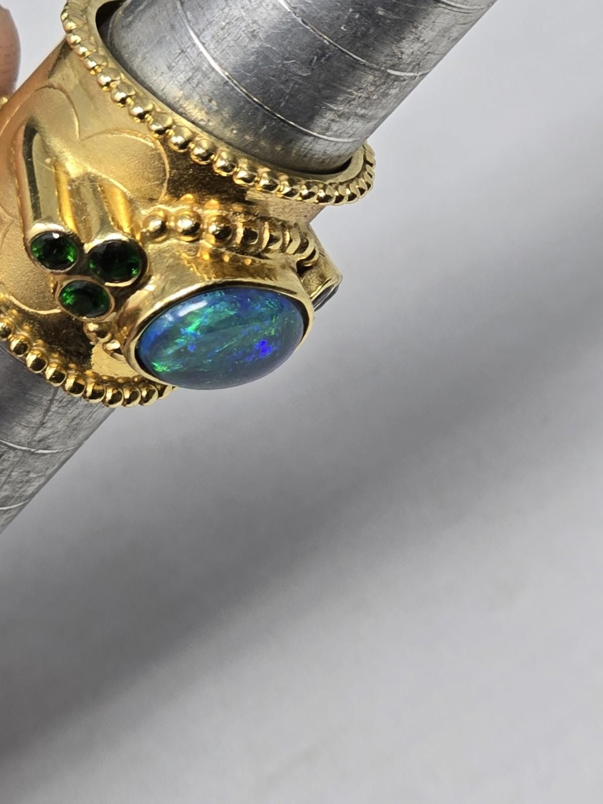 Other 22g Paula Crevoshay 18k Gold Black Opal Tsavorite Ring Size ONE SIZE - 7 Thumbnail