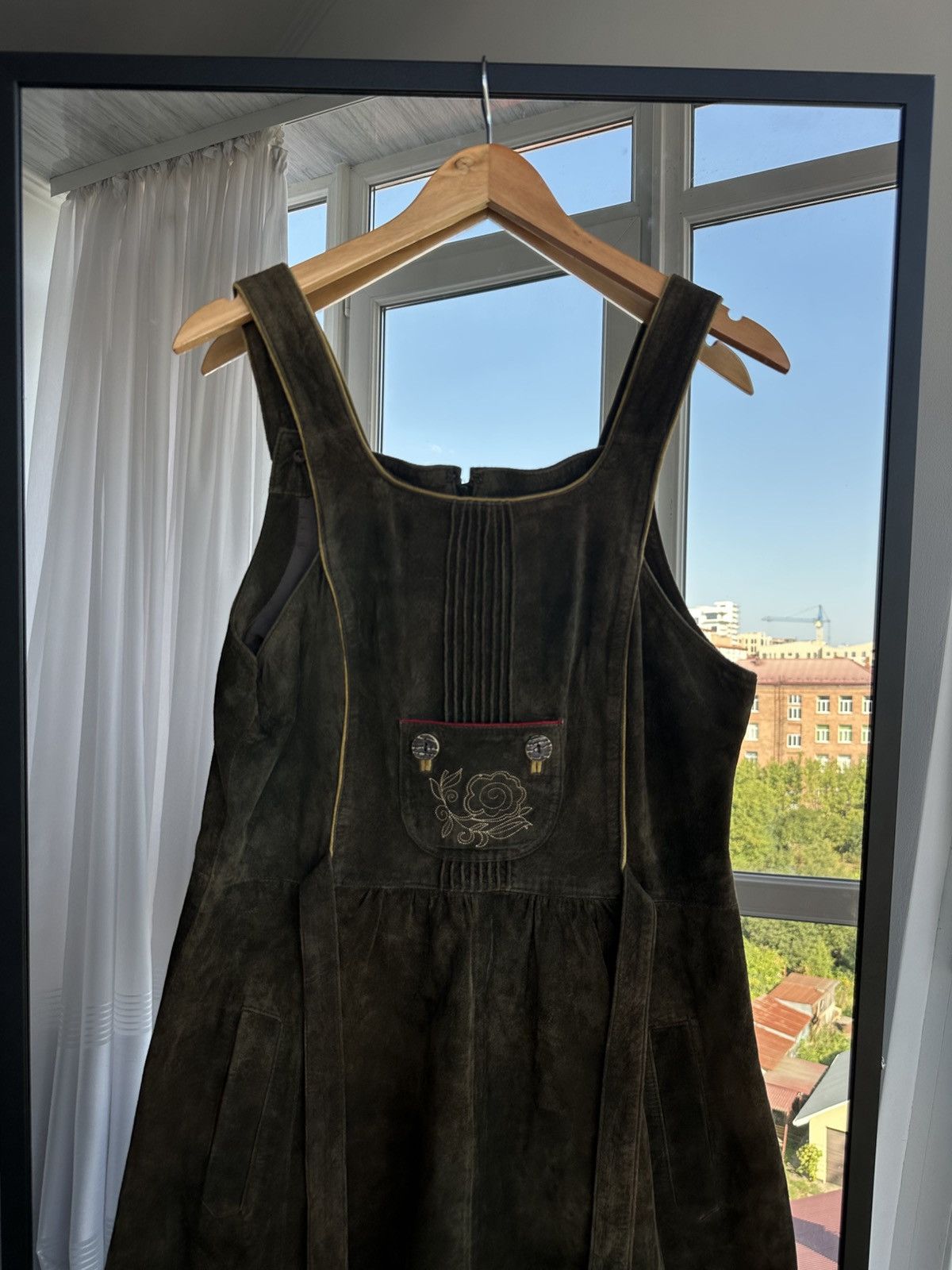 Folk Vintage Folk Traditional Leather Dress Soft Khaki Genuine Size S / US 4 / IT 40 - 2 Thumbnail