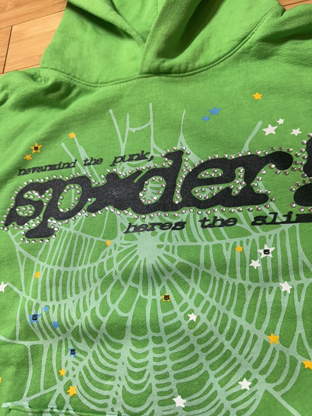 Sp5der SP5DER RHINESTONE PUNK V2 HOODIE GREEN - SIZE L Size US L / EU 52-54 / 3 - 2 Thumbnail