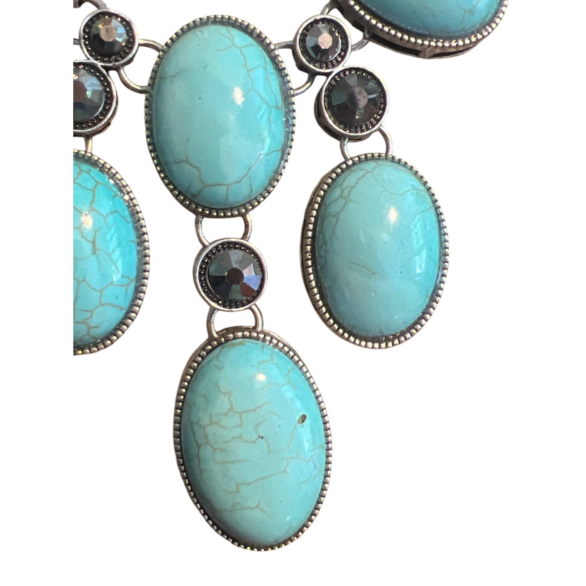 Other Southwestern Bib Statement Necklace Silver Tone Dyed Howlite Size ONE SIZE - 2 Thumbnail