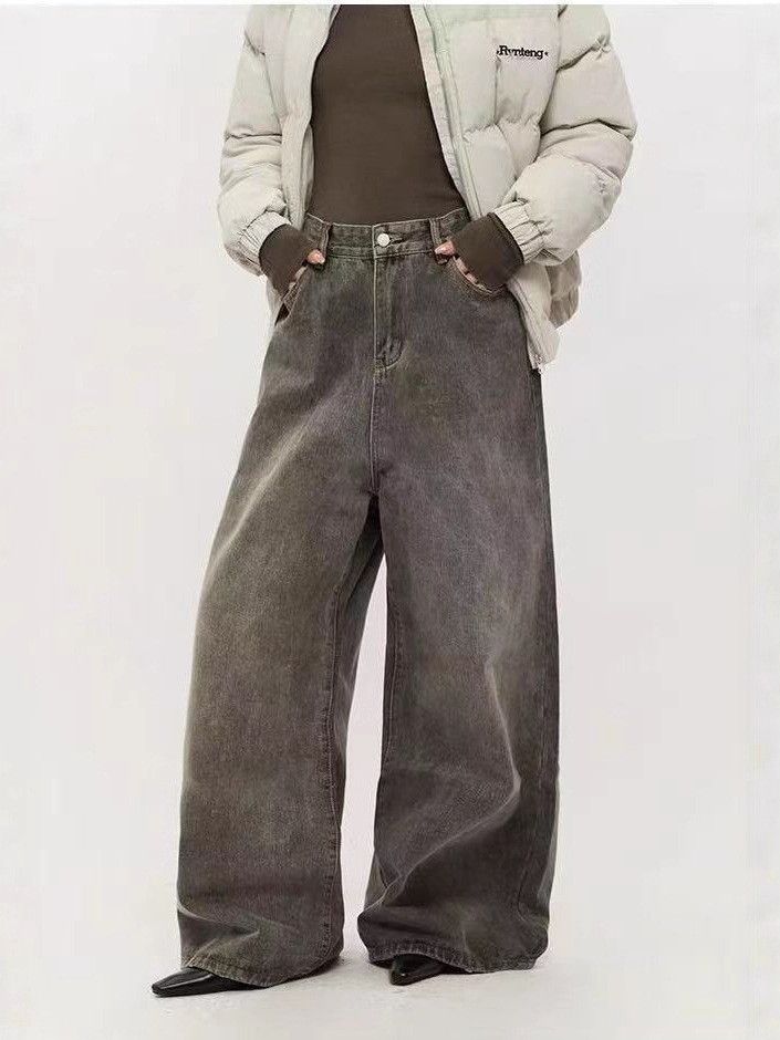 Vintage American retro washed distressed wide-leg jeans for men Size US 32 / EU 48 - 2 Thumbnail