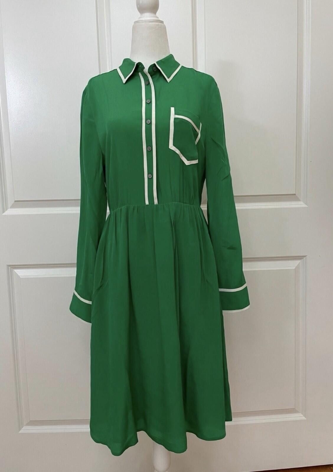 J.Crew J.Crew A-line Silk Shirtdress Warm Clover Belted Flare Dress Size M / US 6-8 / IT 42-44 - 2 Thumbnail