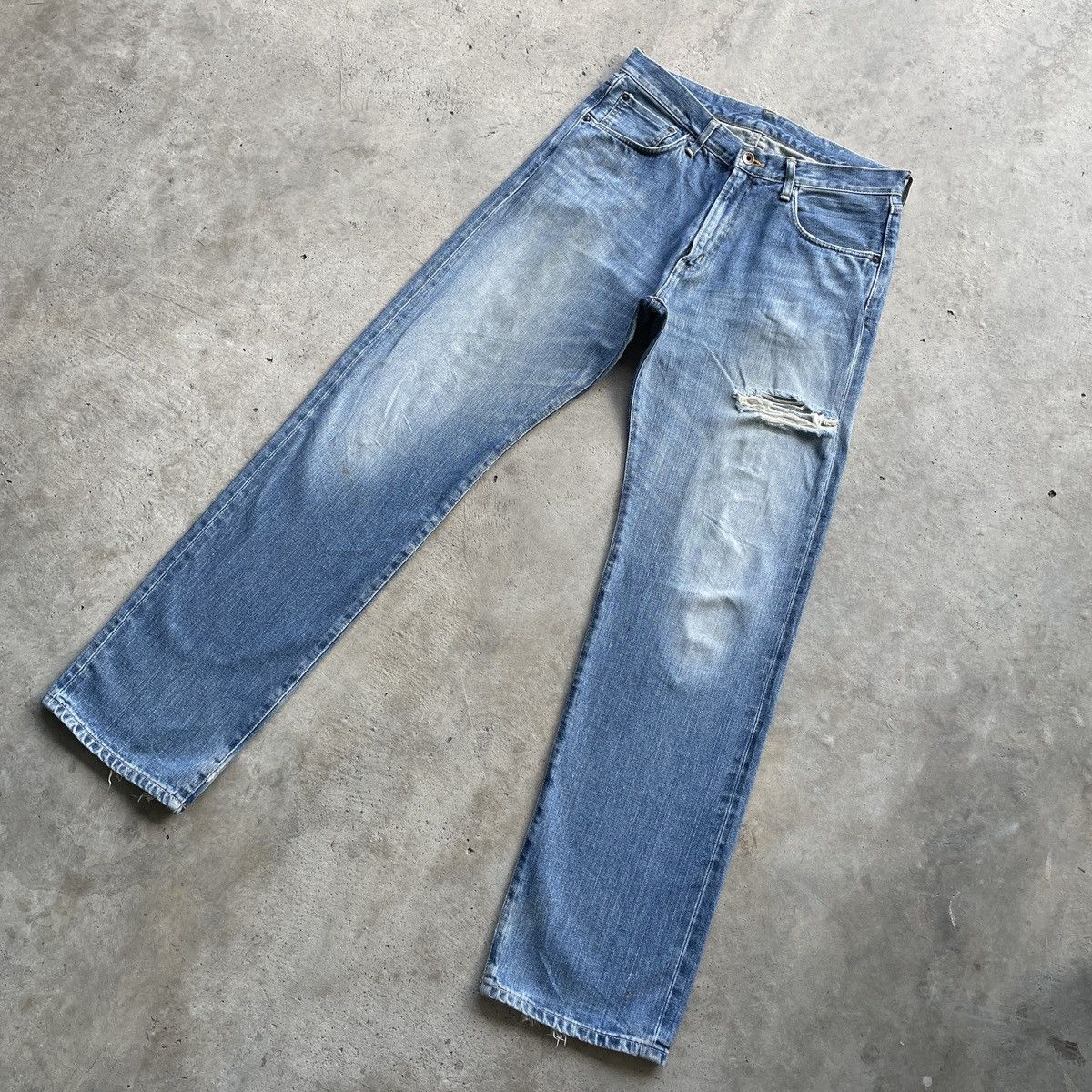 Edwin × Jean × Vintage Vintage Distressed Edwin 505 Selvedge Faded Jeans Pants W33 Size US 33 - 2 Thumbnail