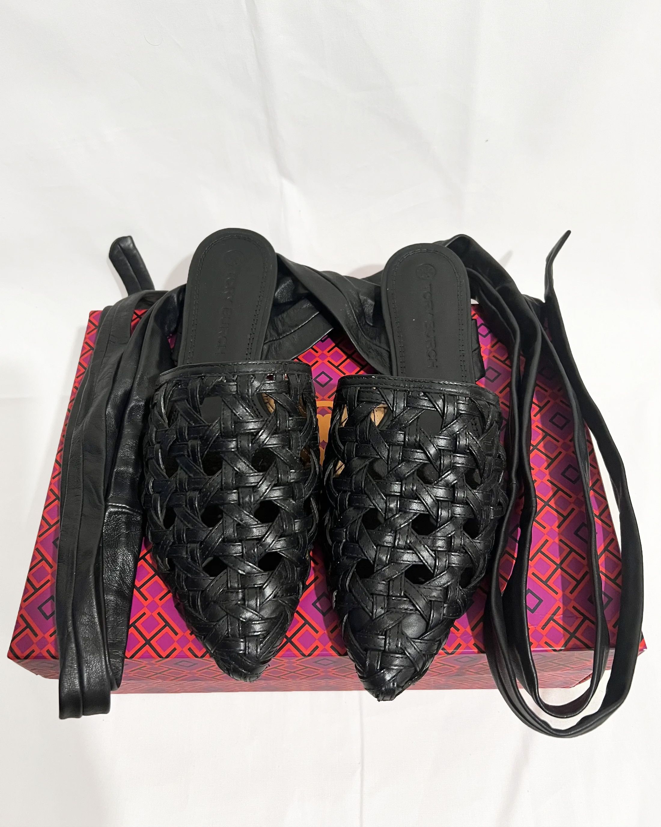 Tory Burch Ankle Ties Flat Basketweave Sandals Size US 8 / IT 38 - 2 Thumbnail