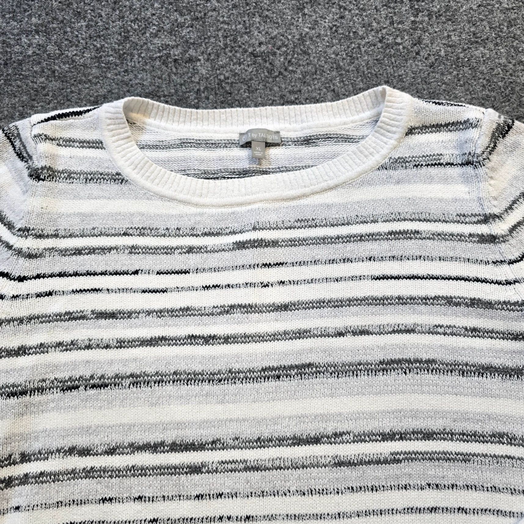 Talbots Talbots Sweater Womens XL White Gray Striped Knit Basic Casual Career Shirt Pullover Long Sleeve Round Neck Knit Regular Classic Nike Size XL / US 12-14 / IT 48-50 - 2 Thumbnail