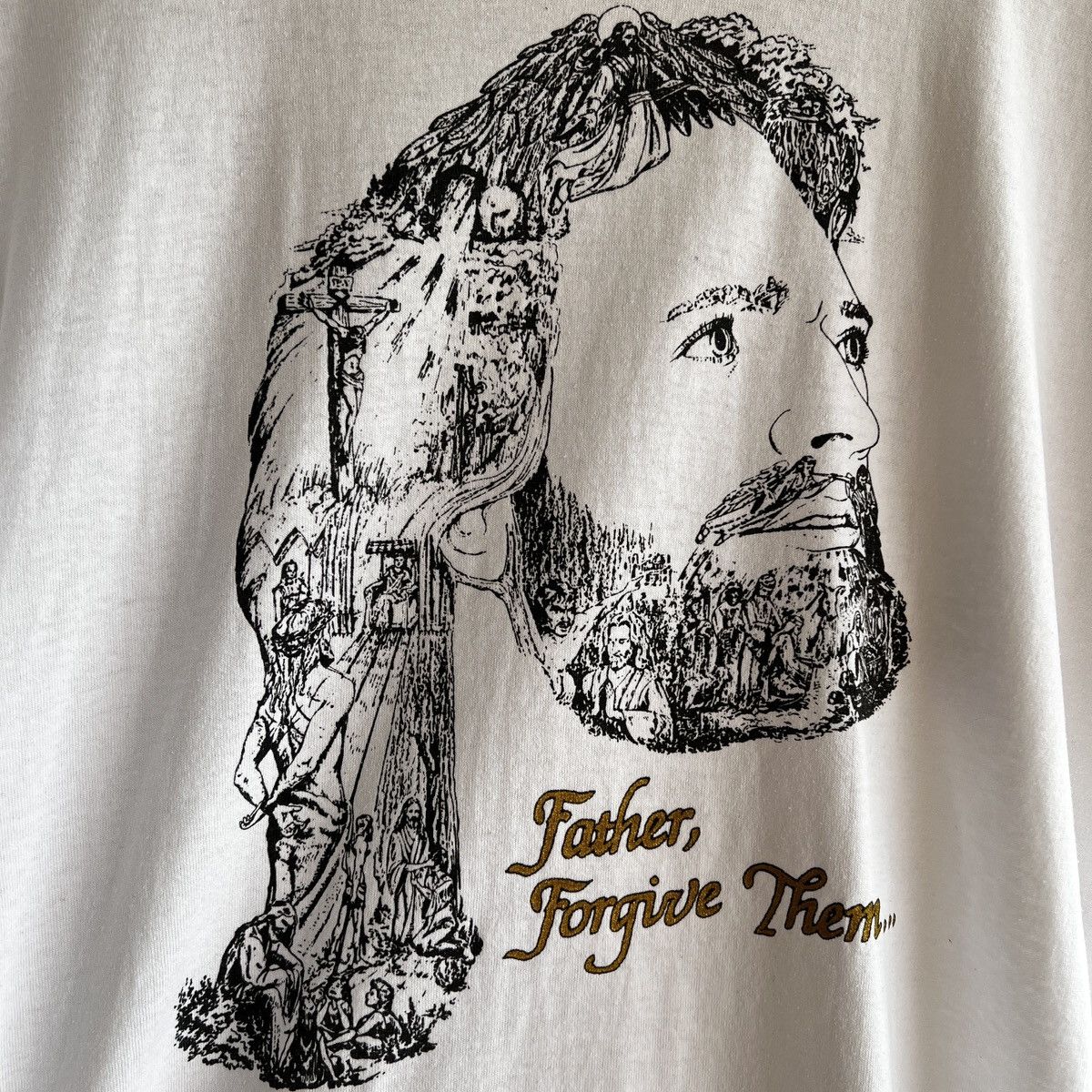 Fruit Of The Loom VTG ‘90s Statement “Father Forgive Them” Jesus Art Tee Shirt Size US L / EU 52-54 / 3 - 7 Thumbnail