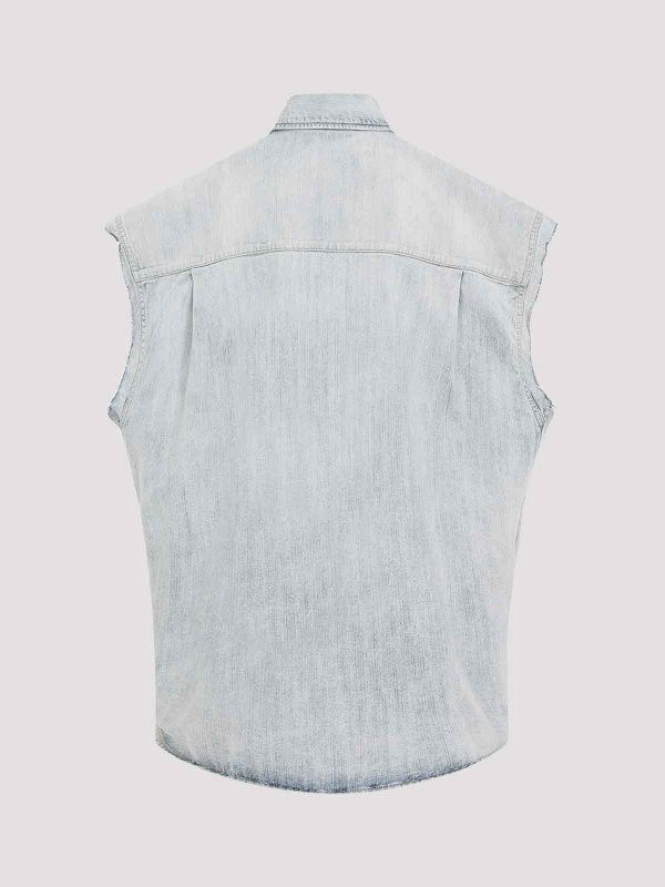 Balenciaga o1w1db10226 Ripped Sleeve Shirt Oversized in Blue Size US M / EU 48-50 / 2 - 2 Thumbnail